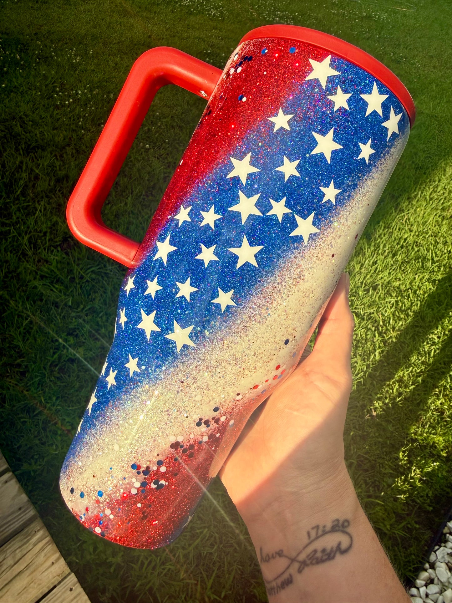 Patriotic Swirl Glitter Tumbler *made to order *