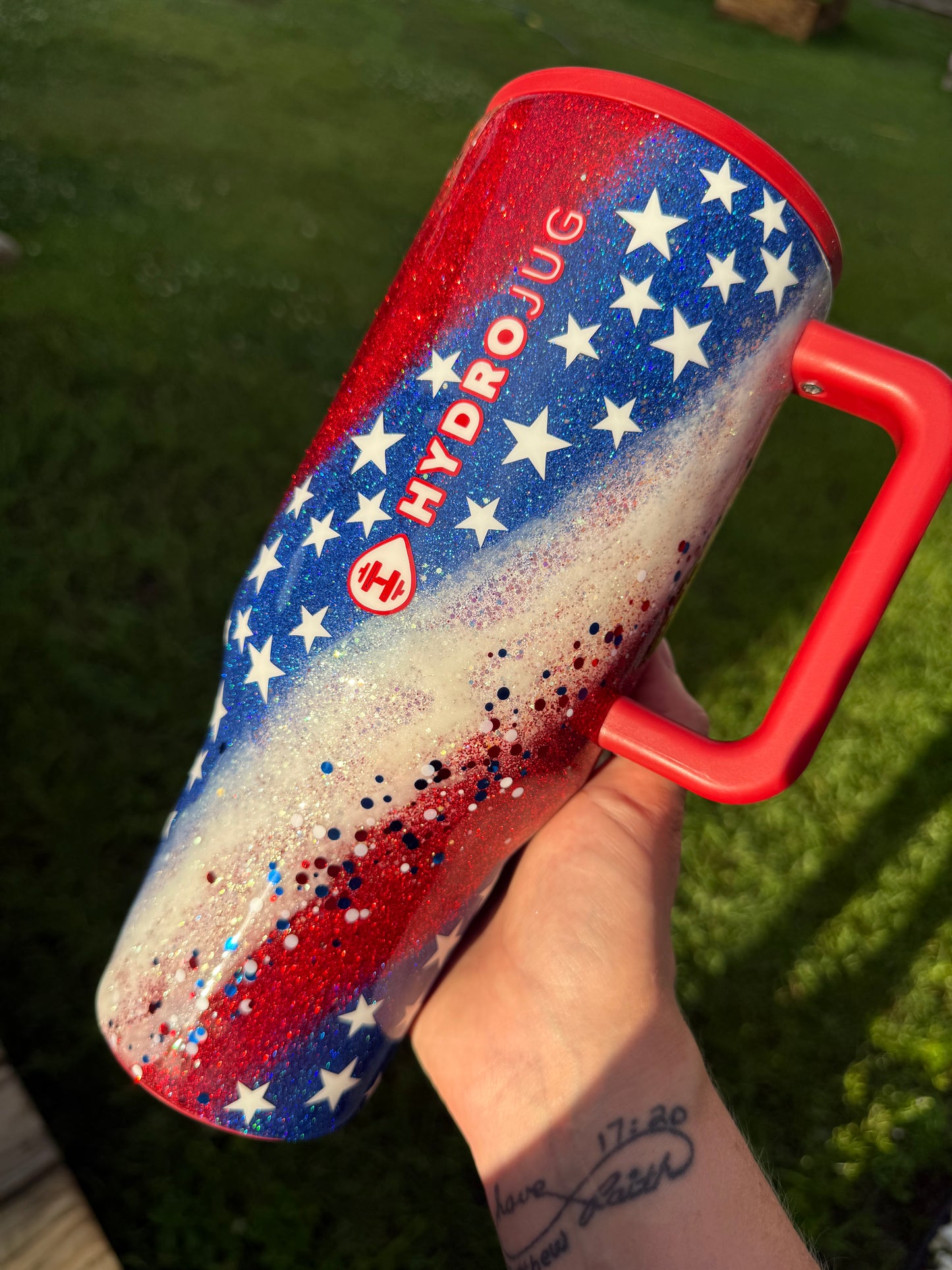 Patriotic Swirl Glitter Tumbler *made to order *