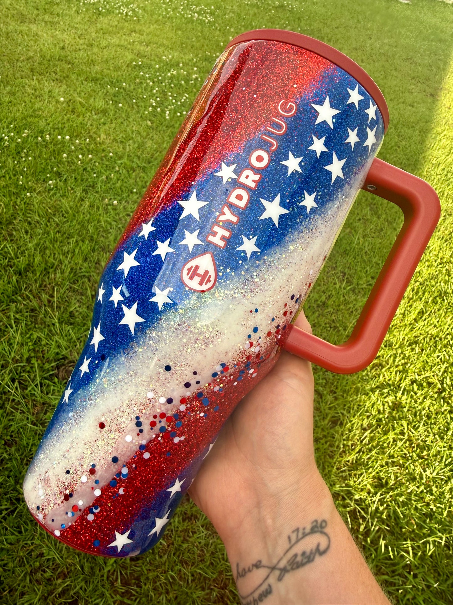 Patriotic Swirl Glitter Tumbler *made to order *