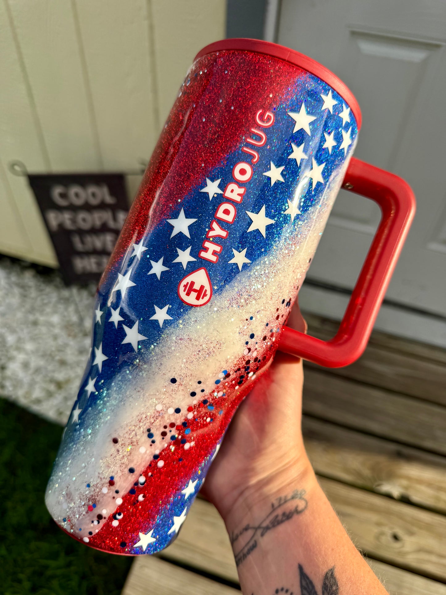 Patriotic Swirl Glitter Tumbler *made to order *