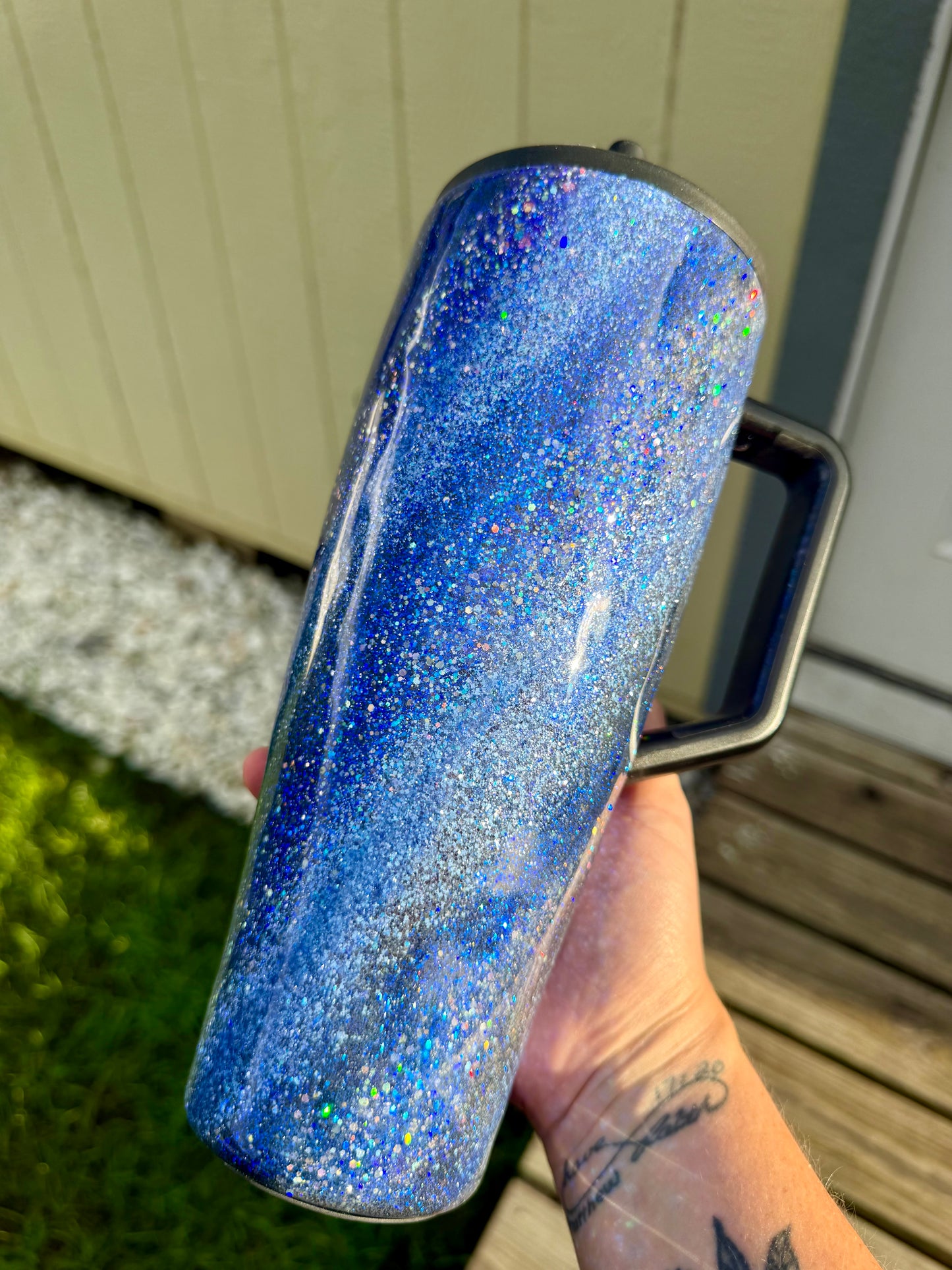 Navy Holographic Swirl Glitter Tumbler