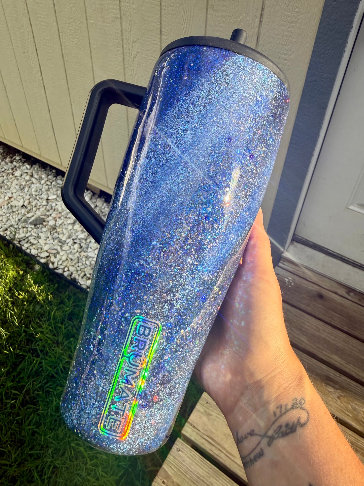 Navy Holographic Swirl Glitter Tumbler