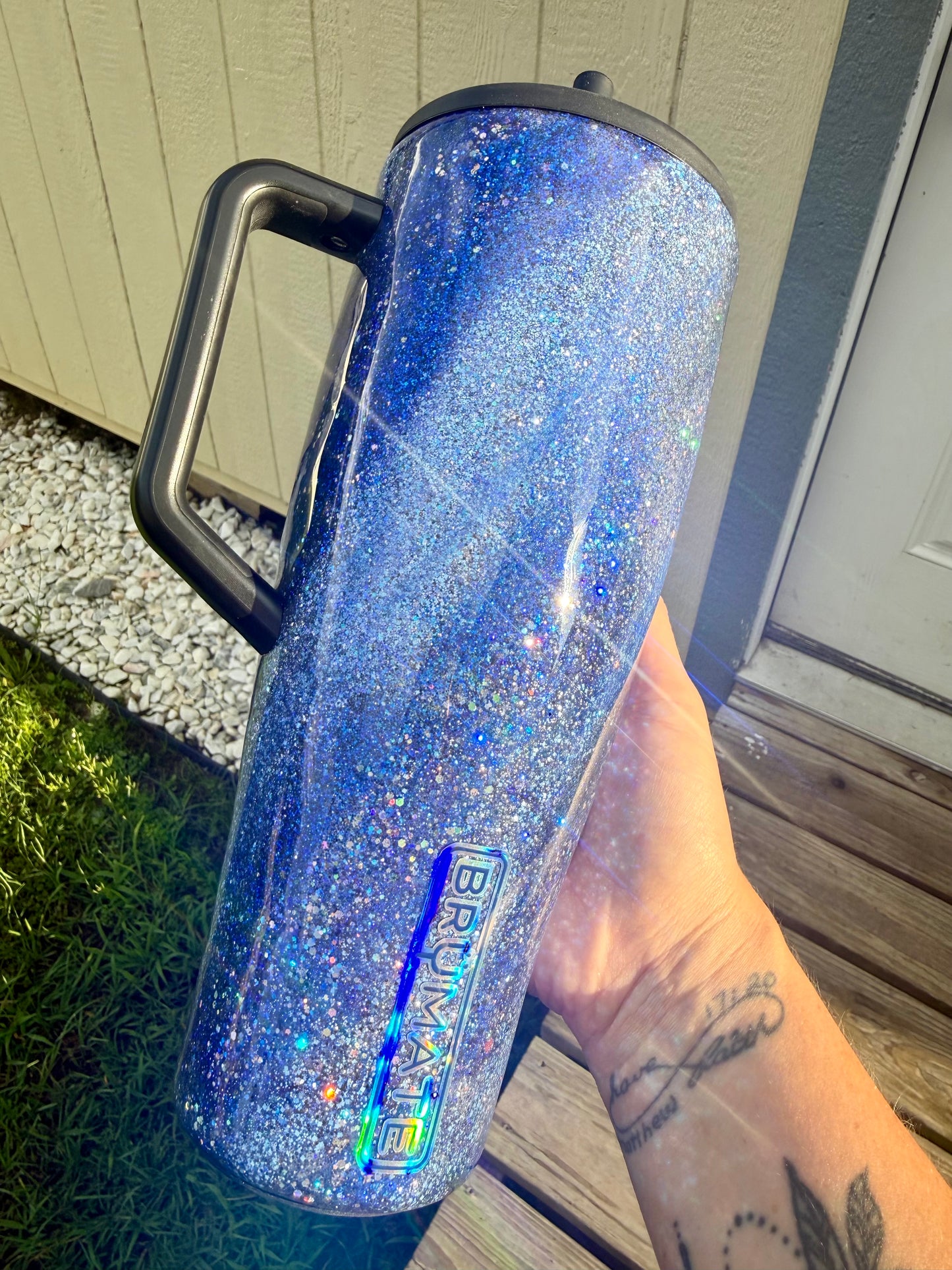 Navy Holographic Swirl Glitter Tumbler