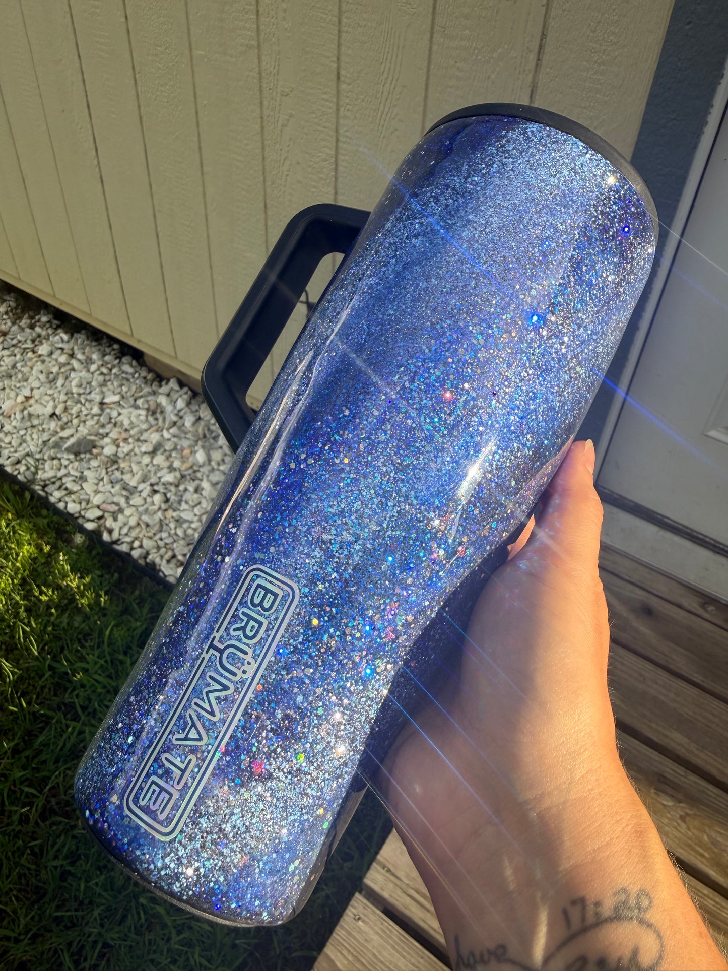 Navy Holographic Swirl Glitter Tumbler