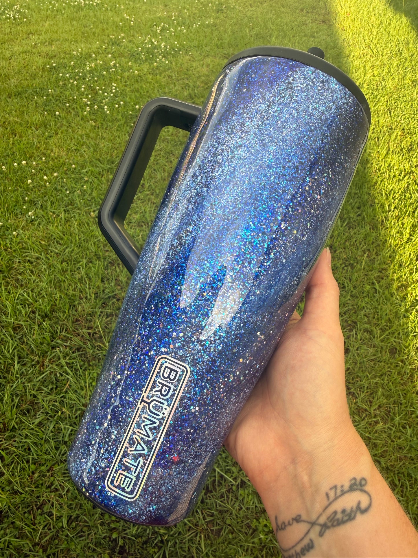 Navy Holographic Swirl Glitter Tumbler