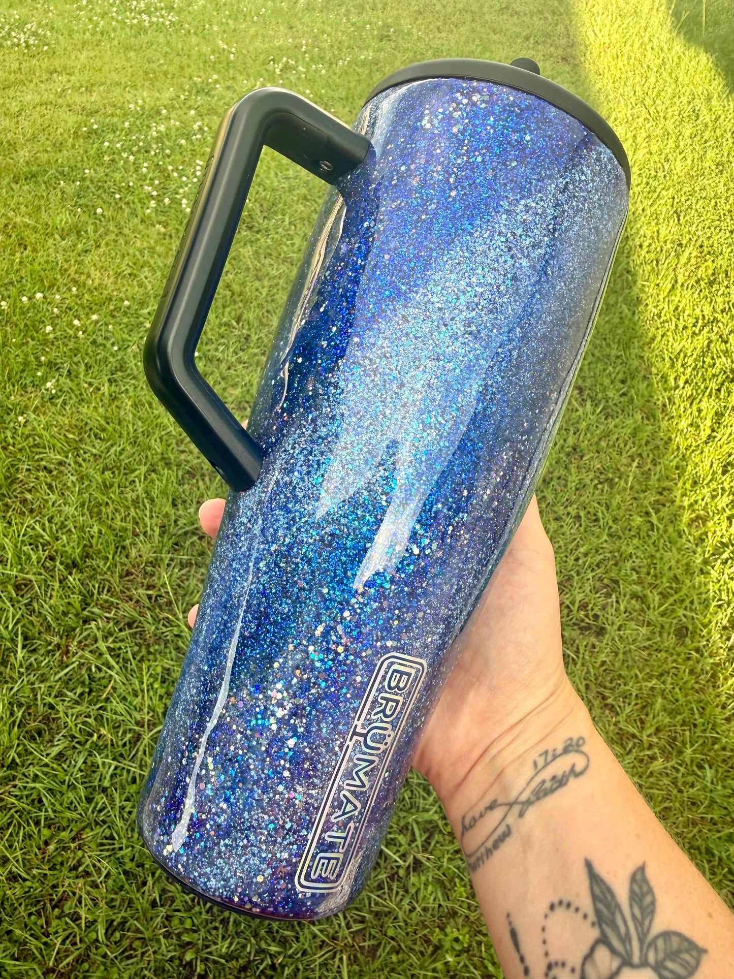 Navy Holographic Swirl Glitter Tumbler