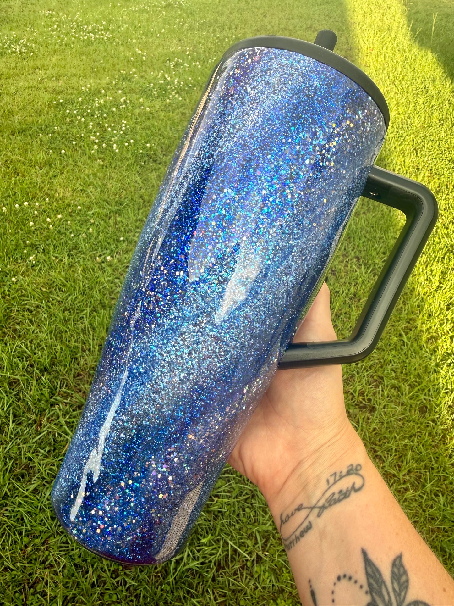 Navy Holographic Swirl Glitter Tumbler