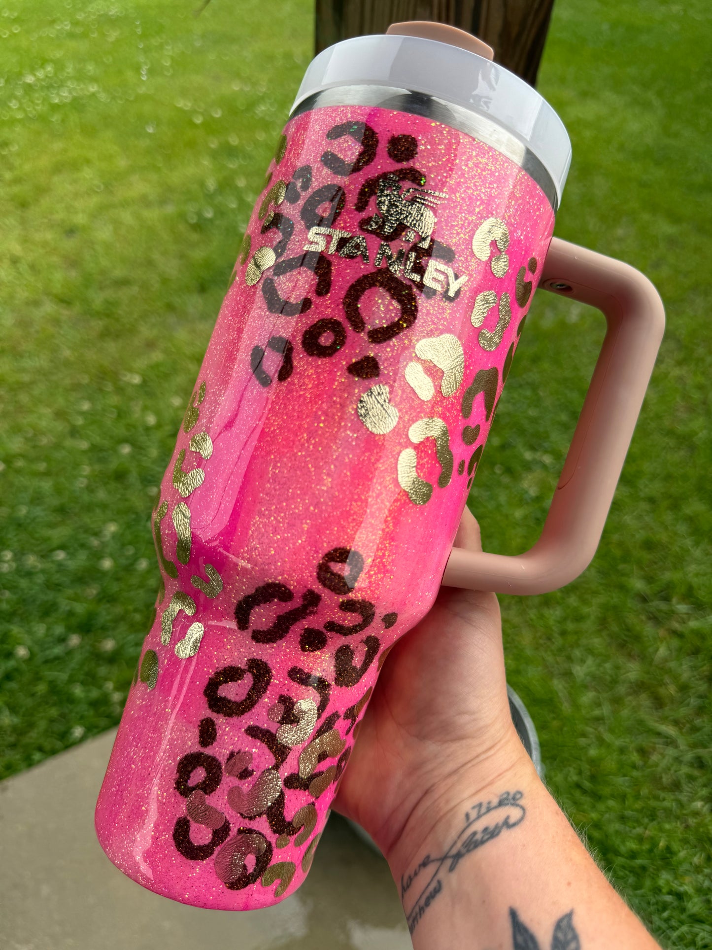 Abstract Pink and Gold Leopard Glitter Tumbler