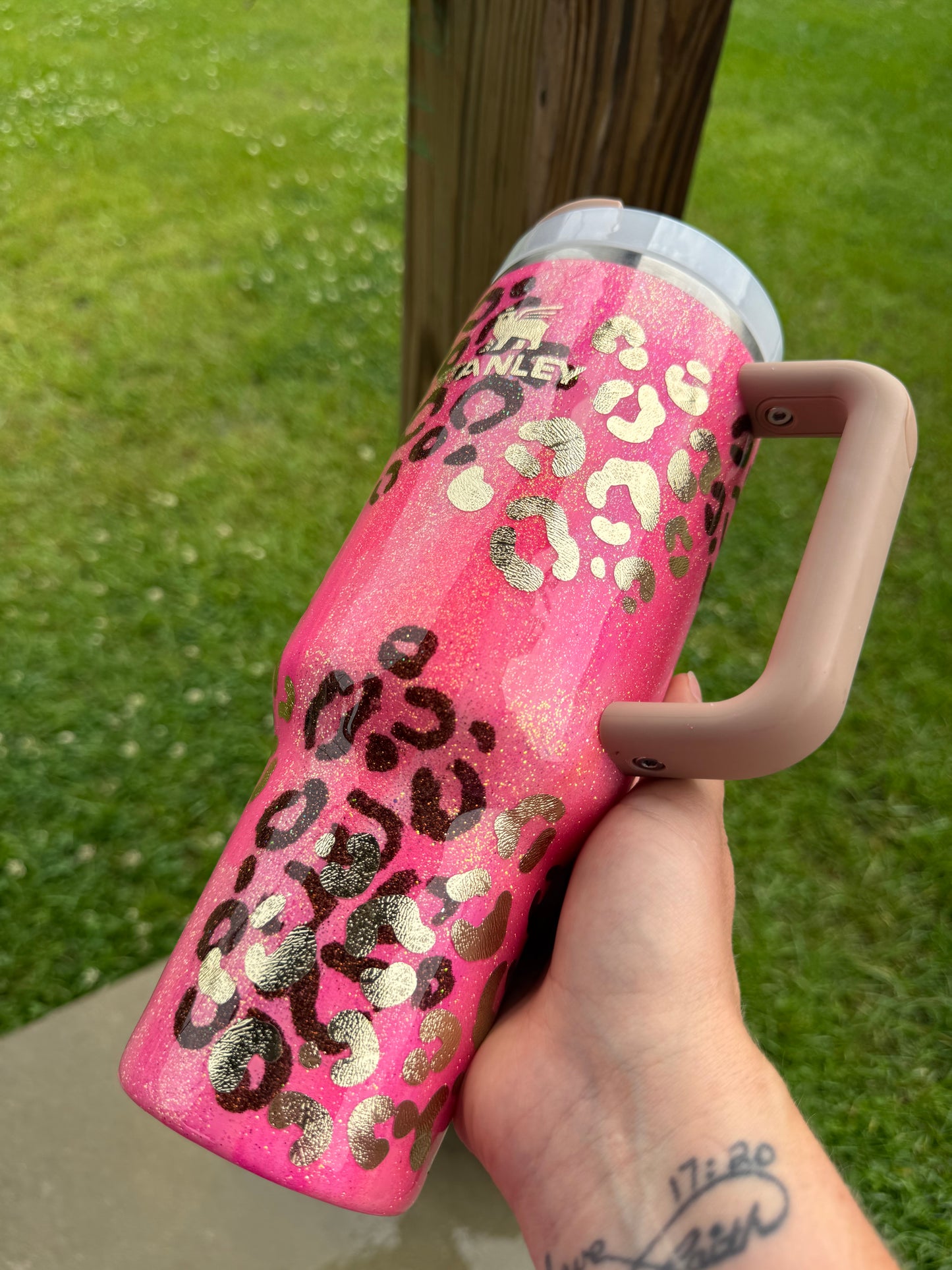 Abstract Pink and Gold Leopard Glitter Tumbler
