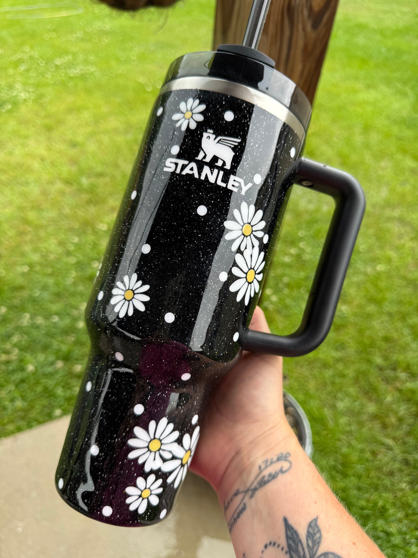 Daisy Polka Dot Glitter Tumbler