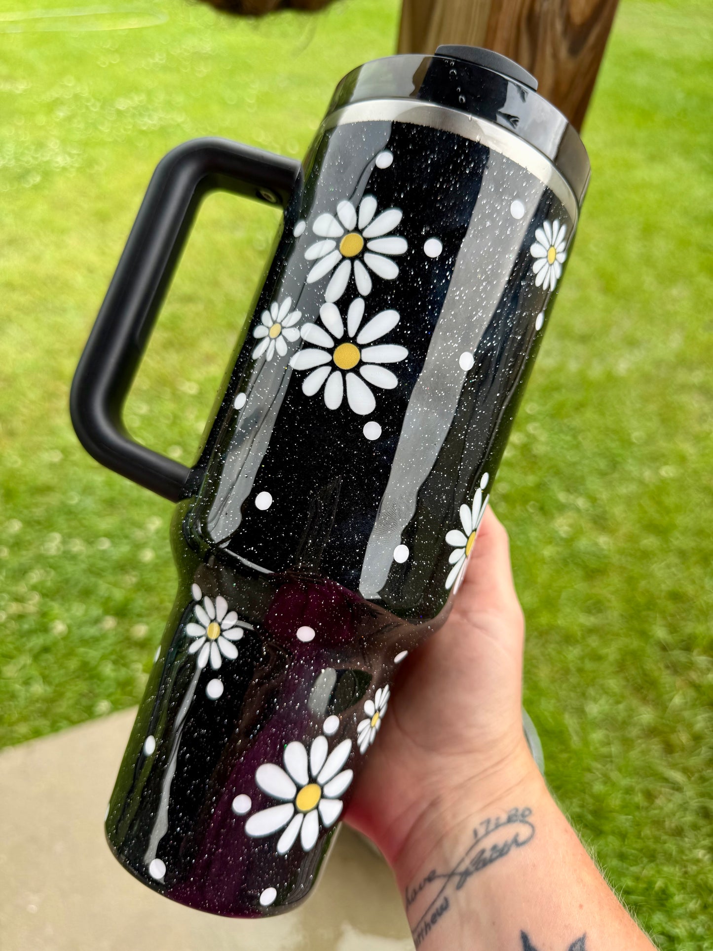 Daisy Polka Dot Glitter Tumbler