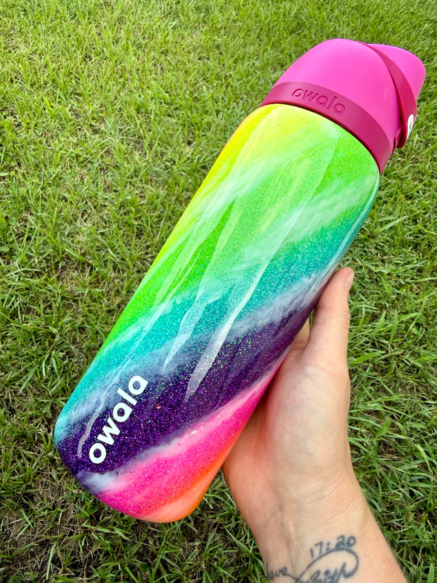 Neon Rainbow Swirl Glitter Tumbler