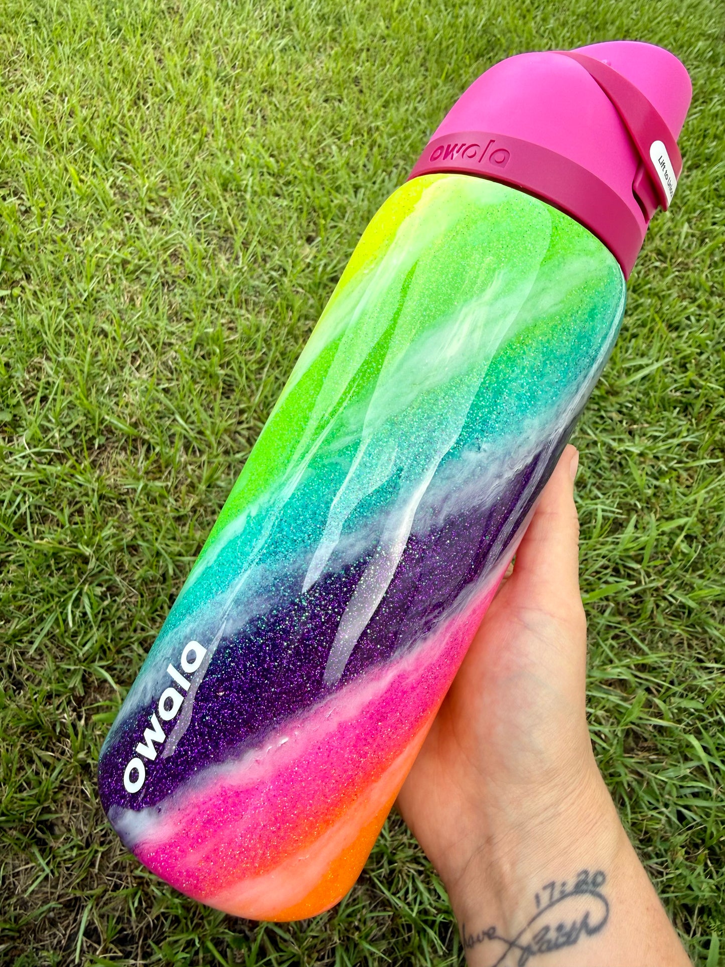 Neon Rainbow Swirl Glitter Tumbler