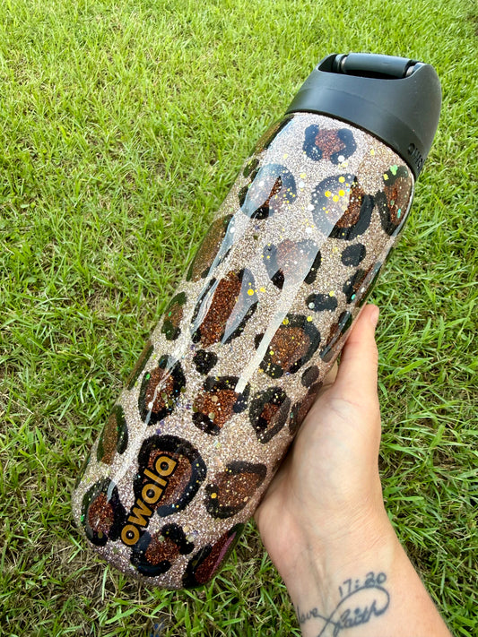 Hand Painted Leopard Glitter Tumbler