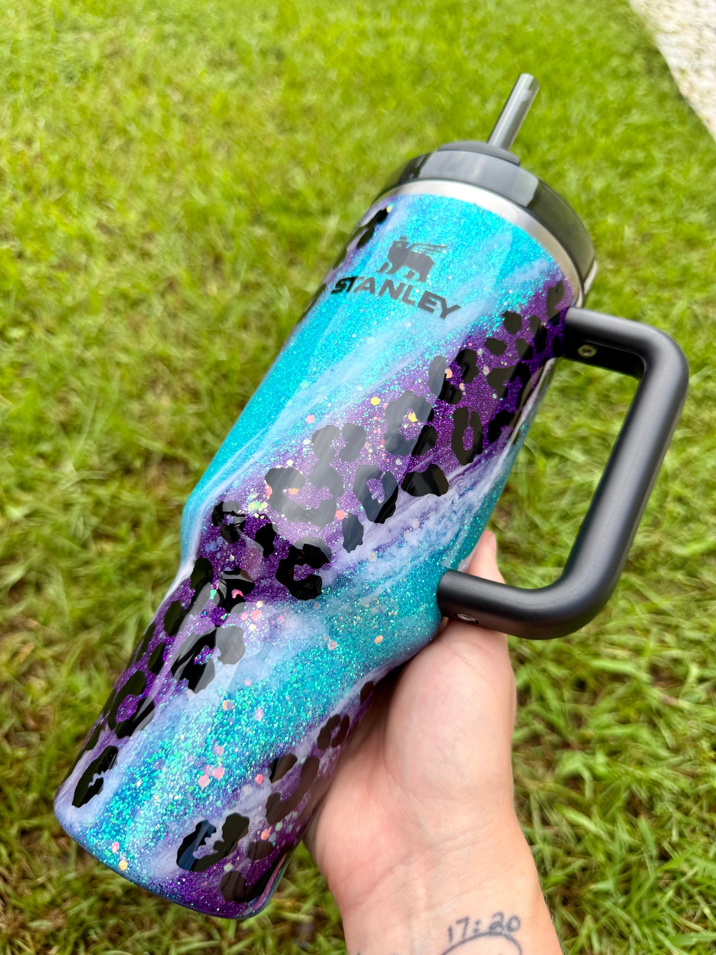 Blue and Purple Leopard Glitter Tumbler