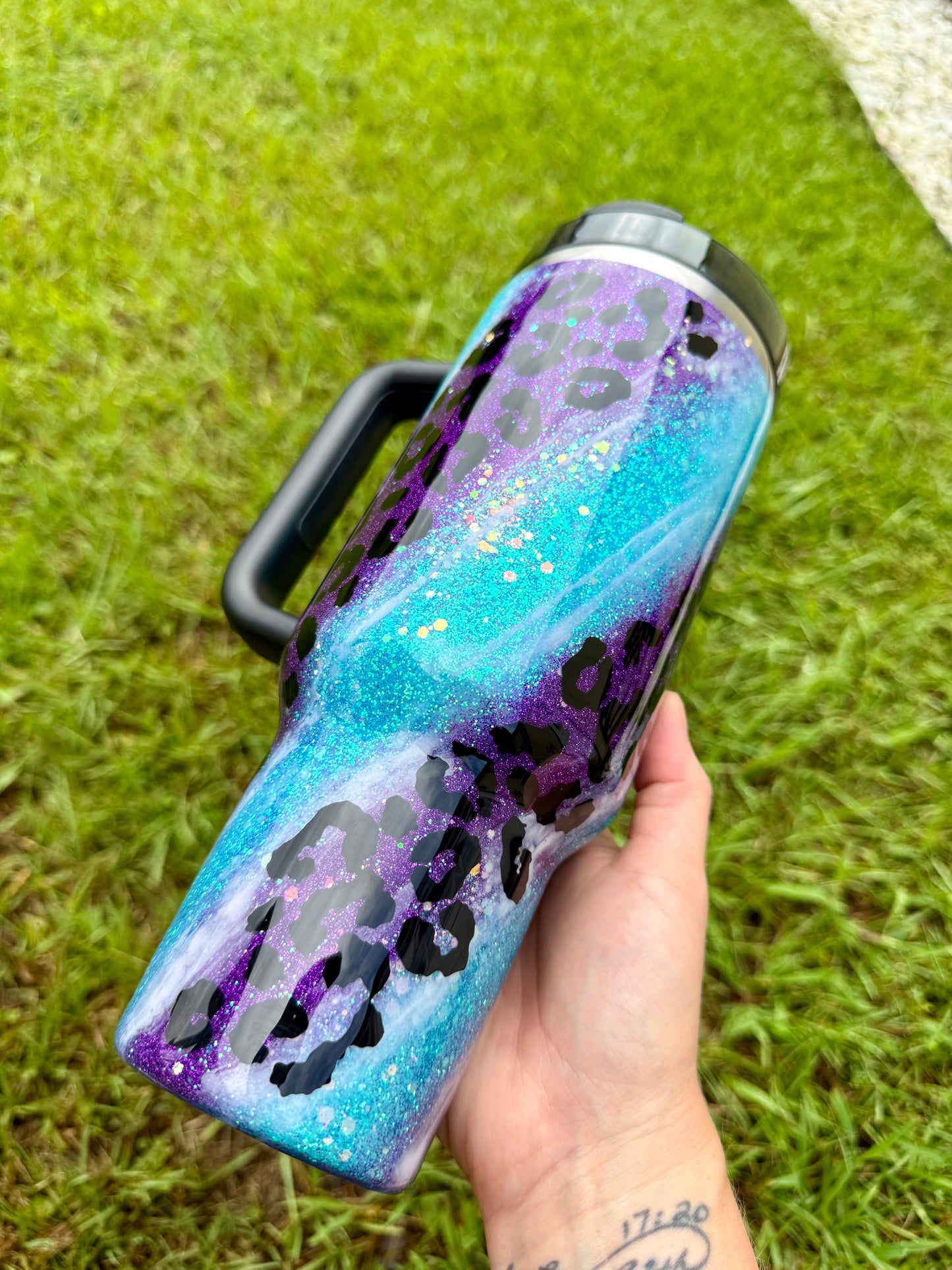 Blue and Purple Leopard Glitter Tumbler