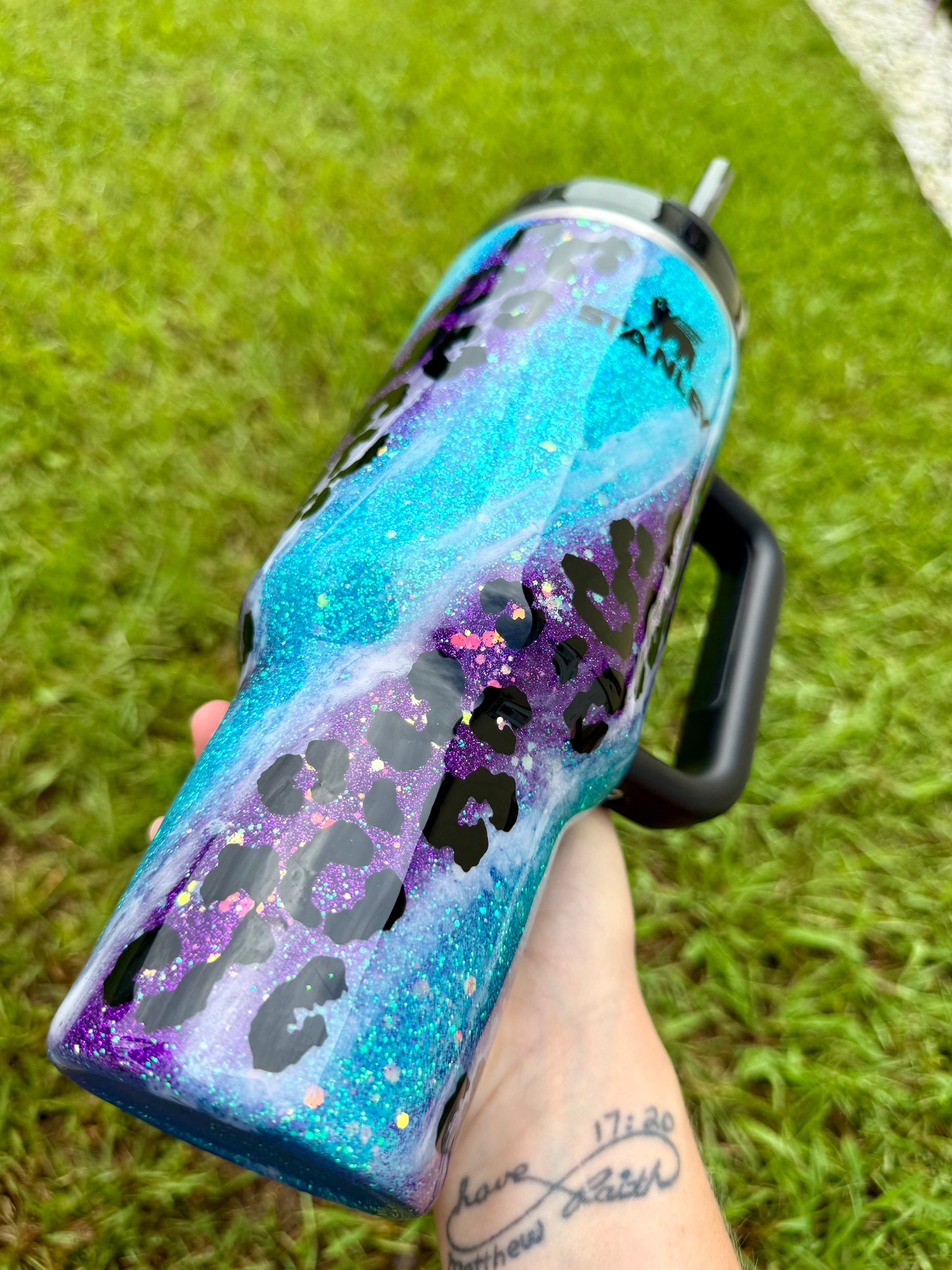 Blue and Purple Leopard Glitter Tumbler