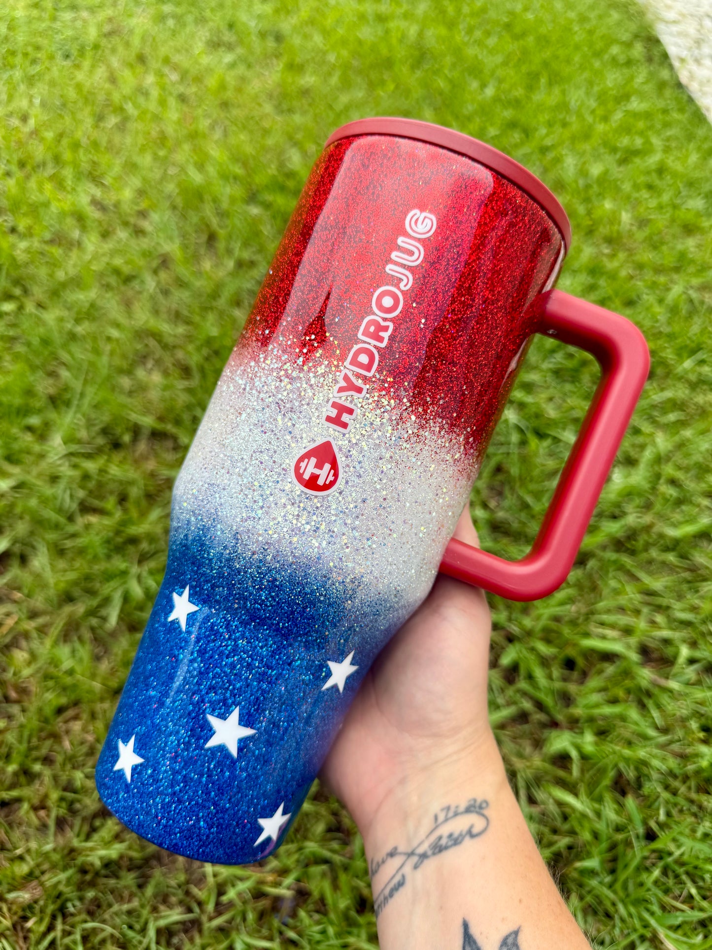 American Flag Patriotic Glitter Tumbler