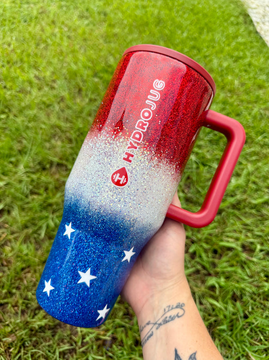 American Flag Patriotic Glitter Tumbler