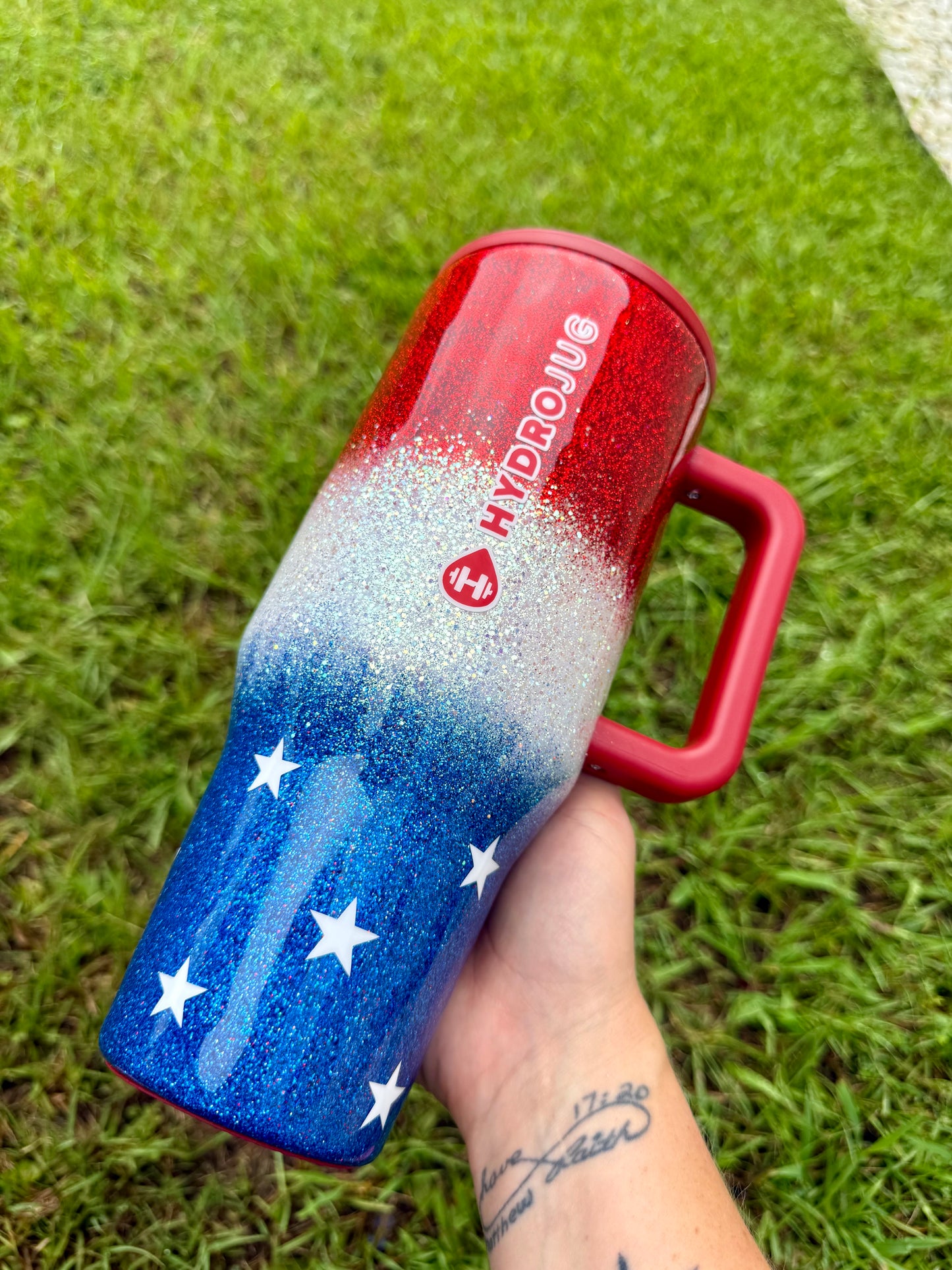 American Flag Patriotic Glitter Tumbler