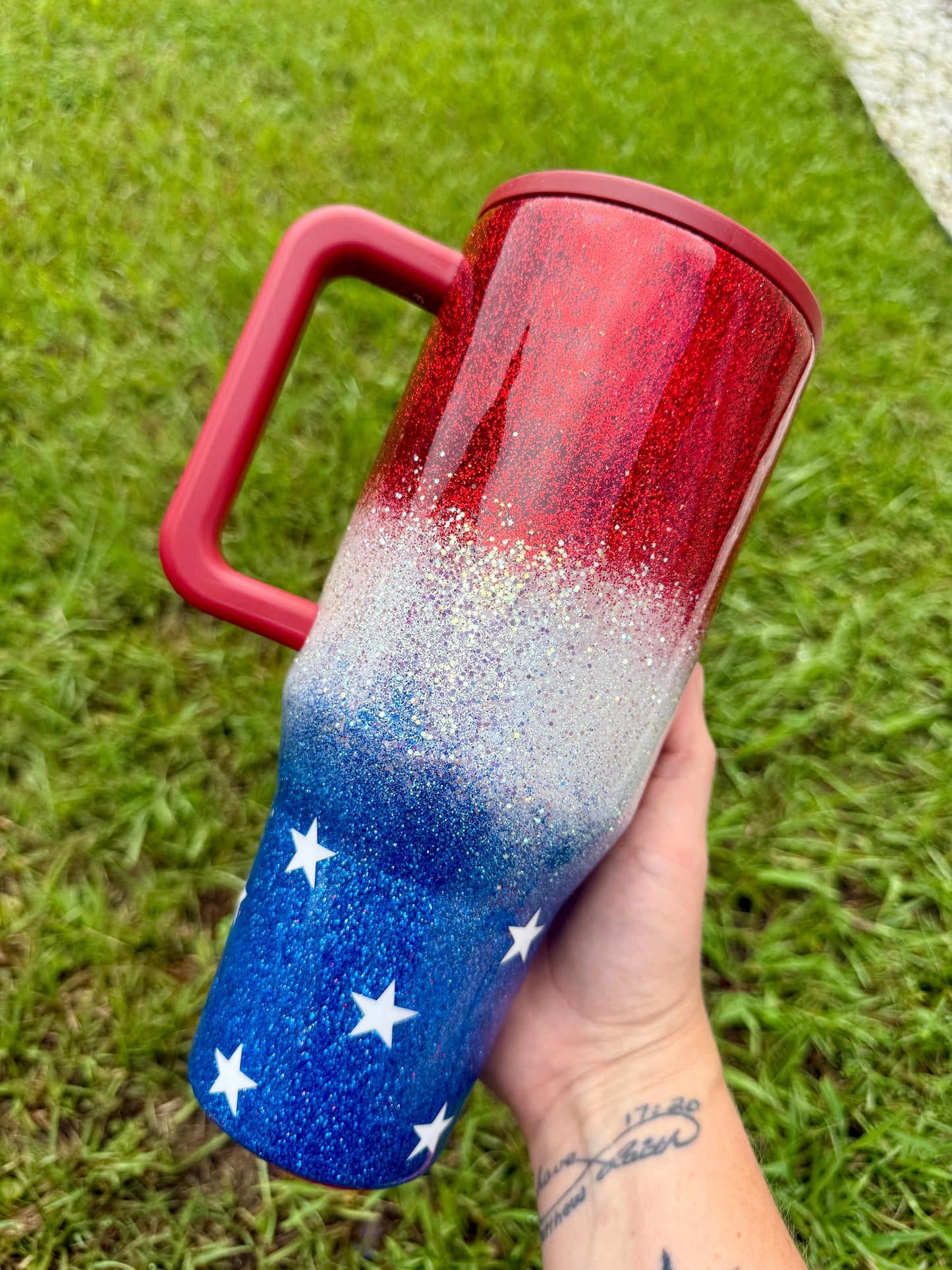 American Flag Patriotic Glitter Tumbler