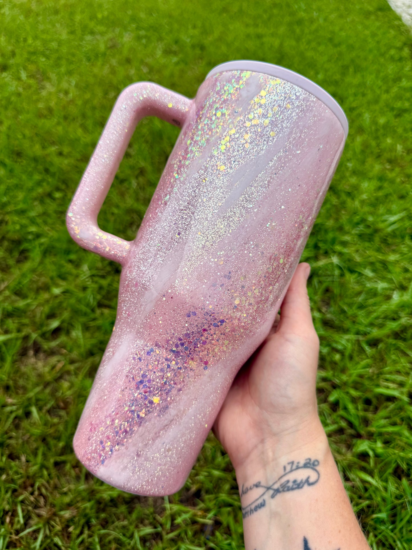 Pink Opal Swirl Glitter Tumbler