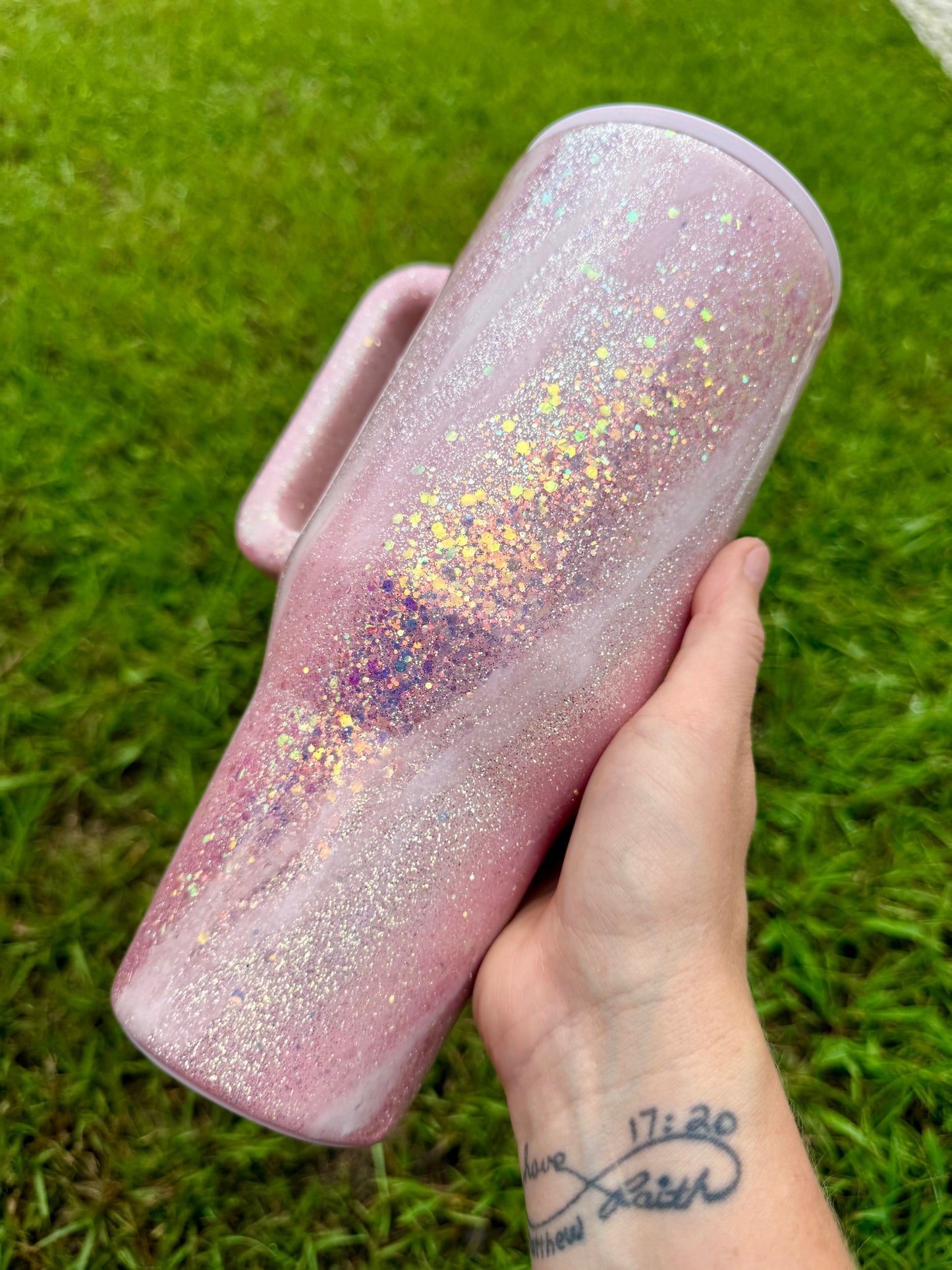 Pink Opal Swirl Glitter Tumbler