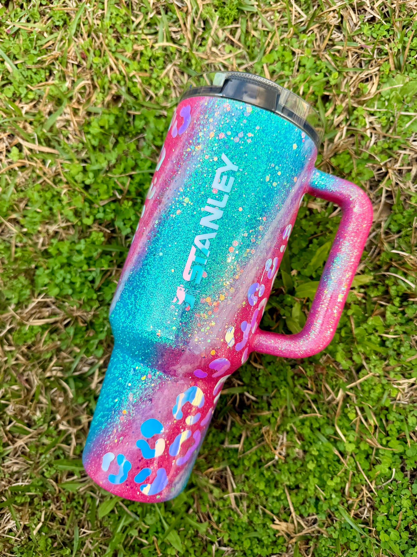 Hot pink and Aqua Leopard Glitter Tumbler