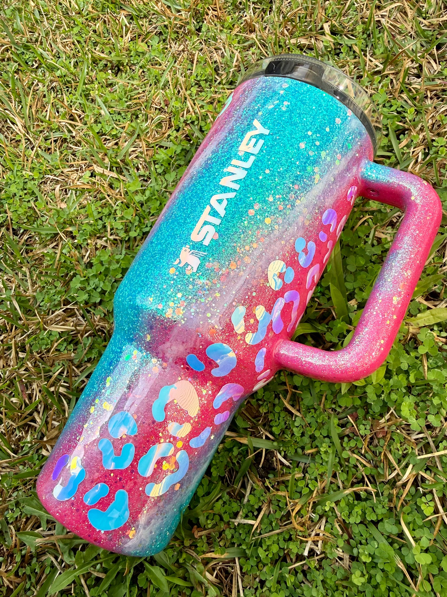Hot pink and Aqua Leopard Glitter Tumbler