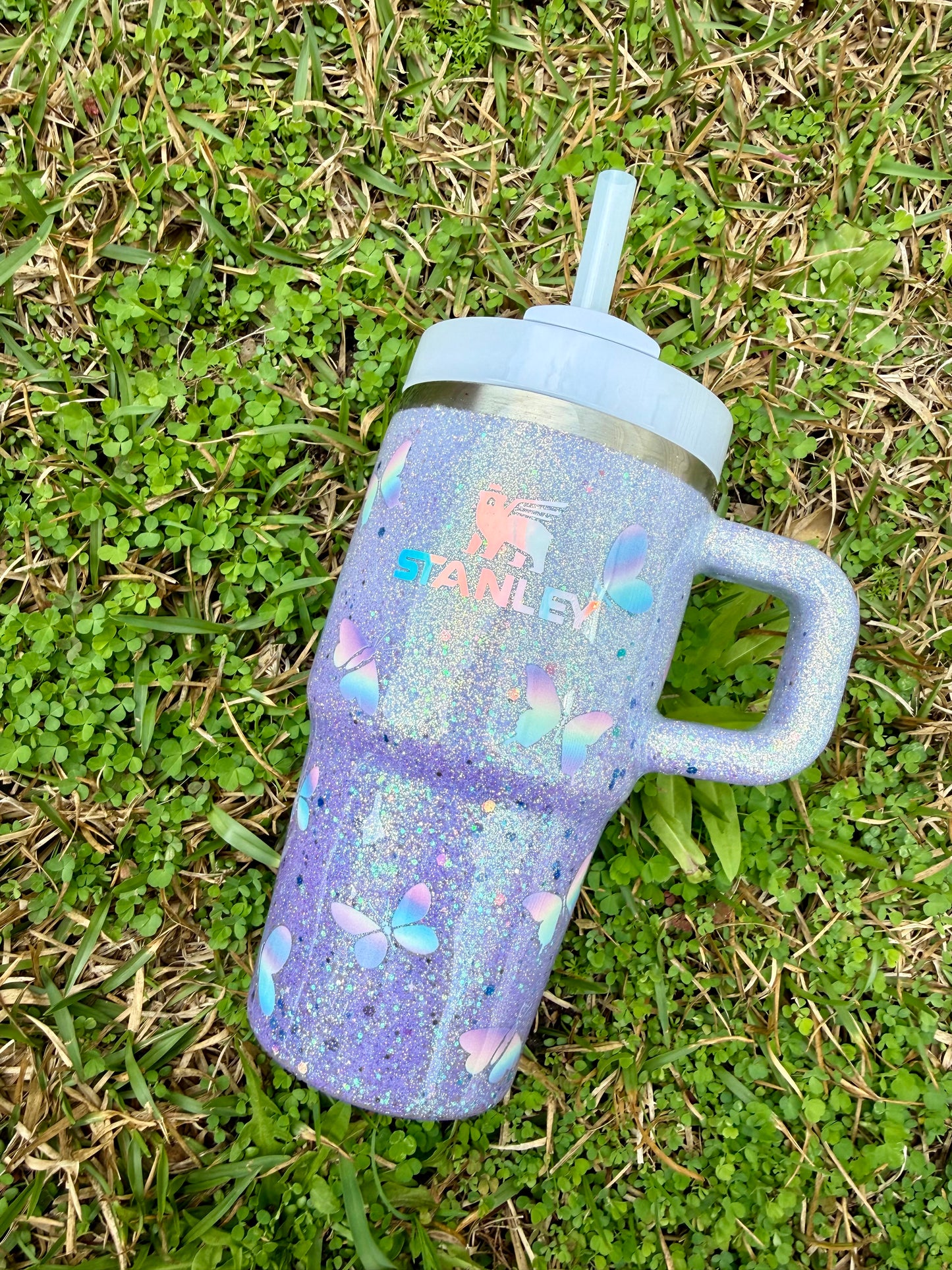 Rainbow Butterfly Glitter Tumbler