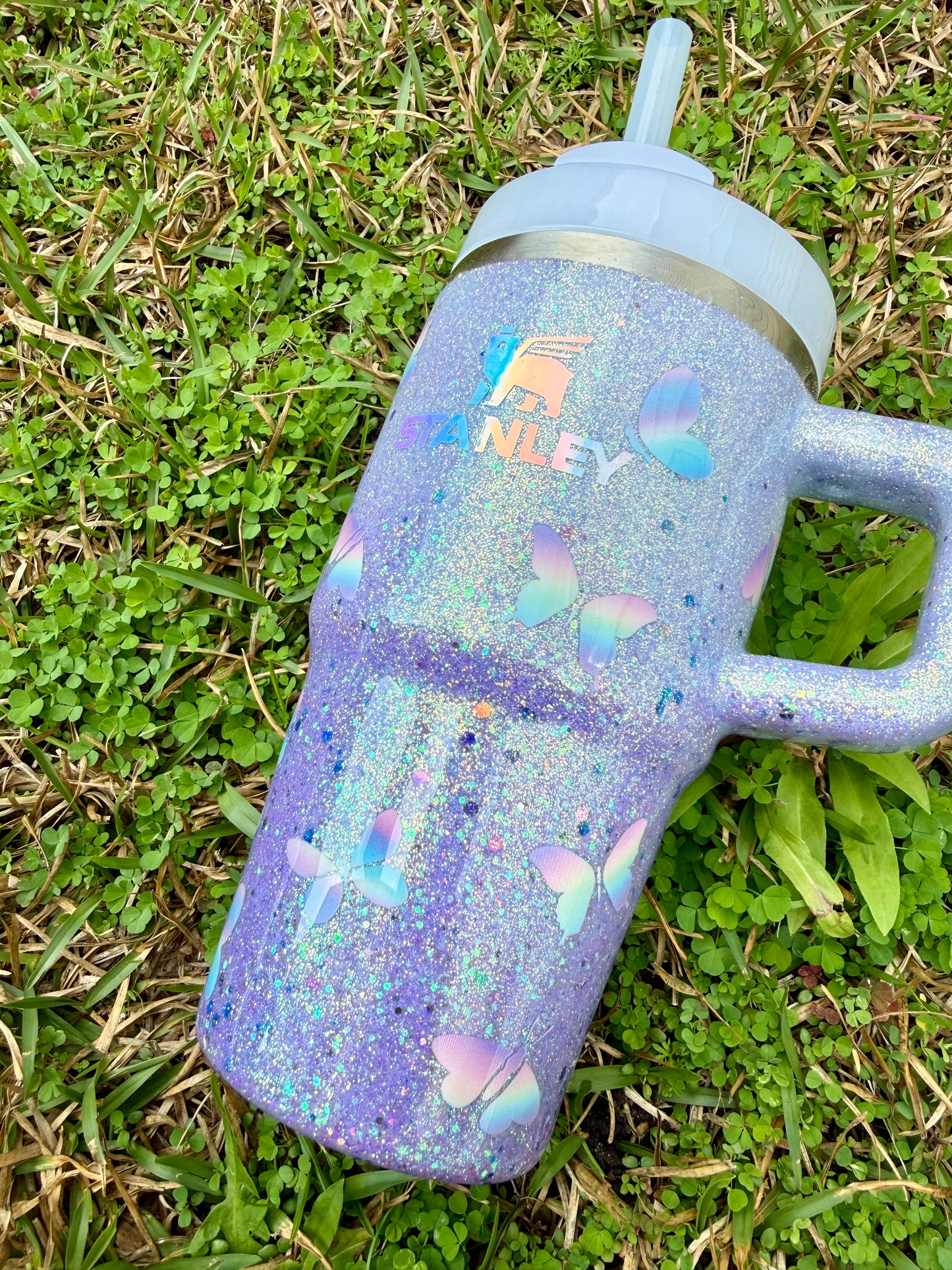 Rainbow Butterfly Glitter Tumbler