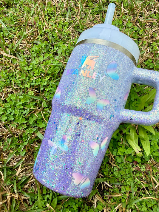 Rainbow Butterfly Glitter Tumbler