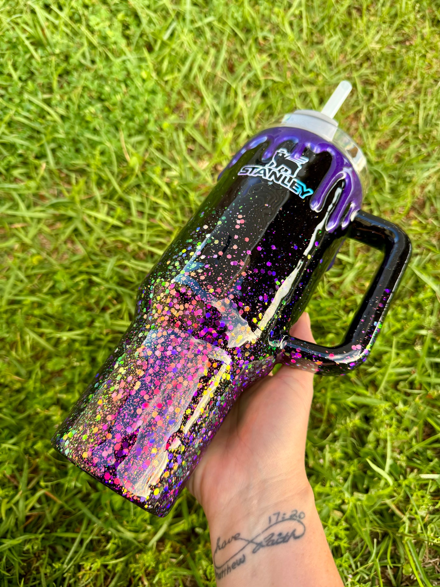 Black and Purple color shift Glitter Tumbler