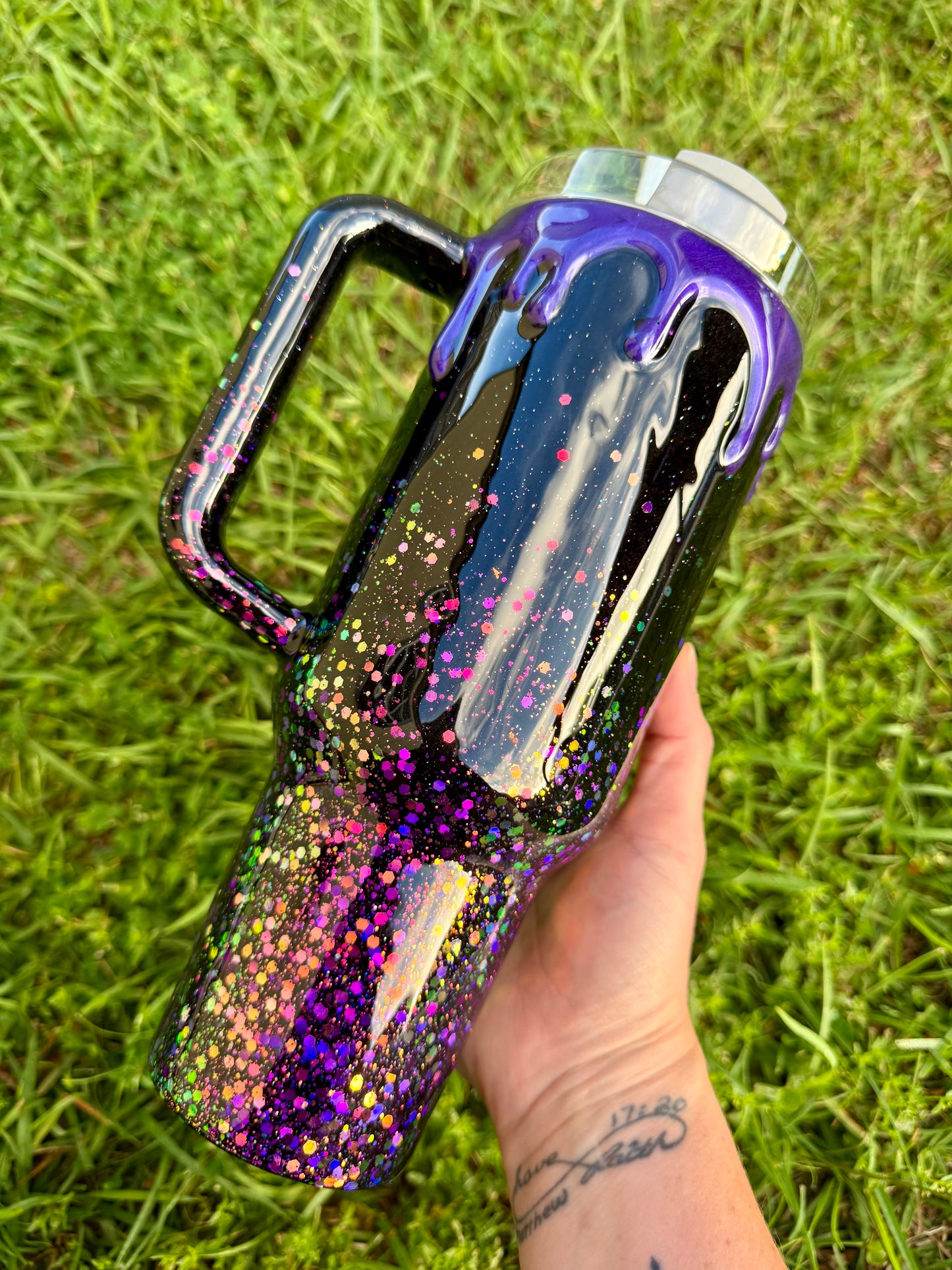 Black and Purple color shift Glitter Tumbler