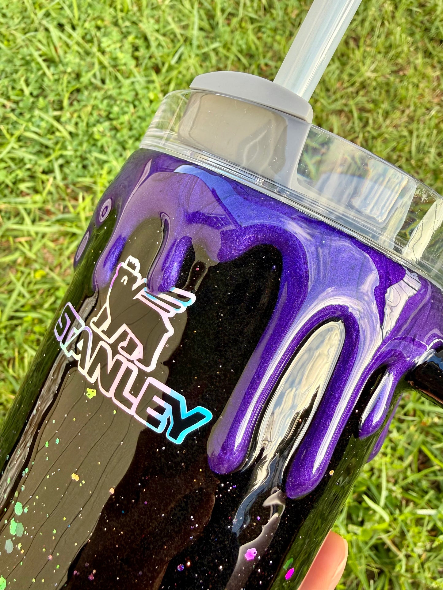 Black and Purple color shift Glitter Tumbler