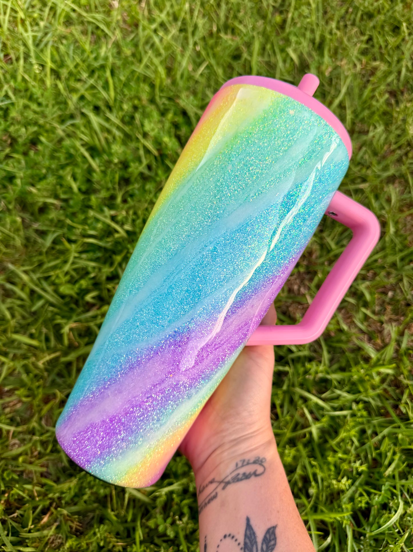 Neon Rainbow Swirl Glitter Tumbler