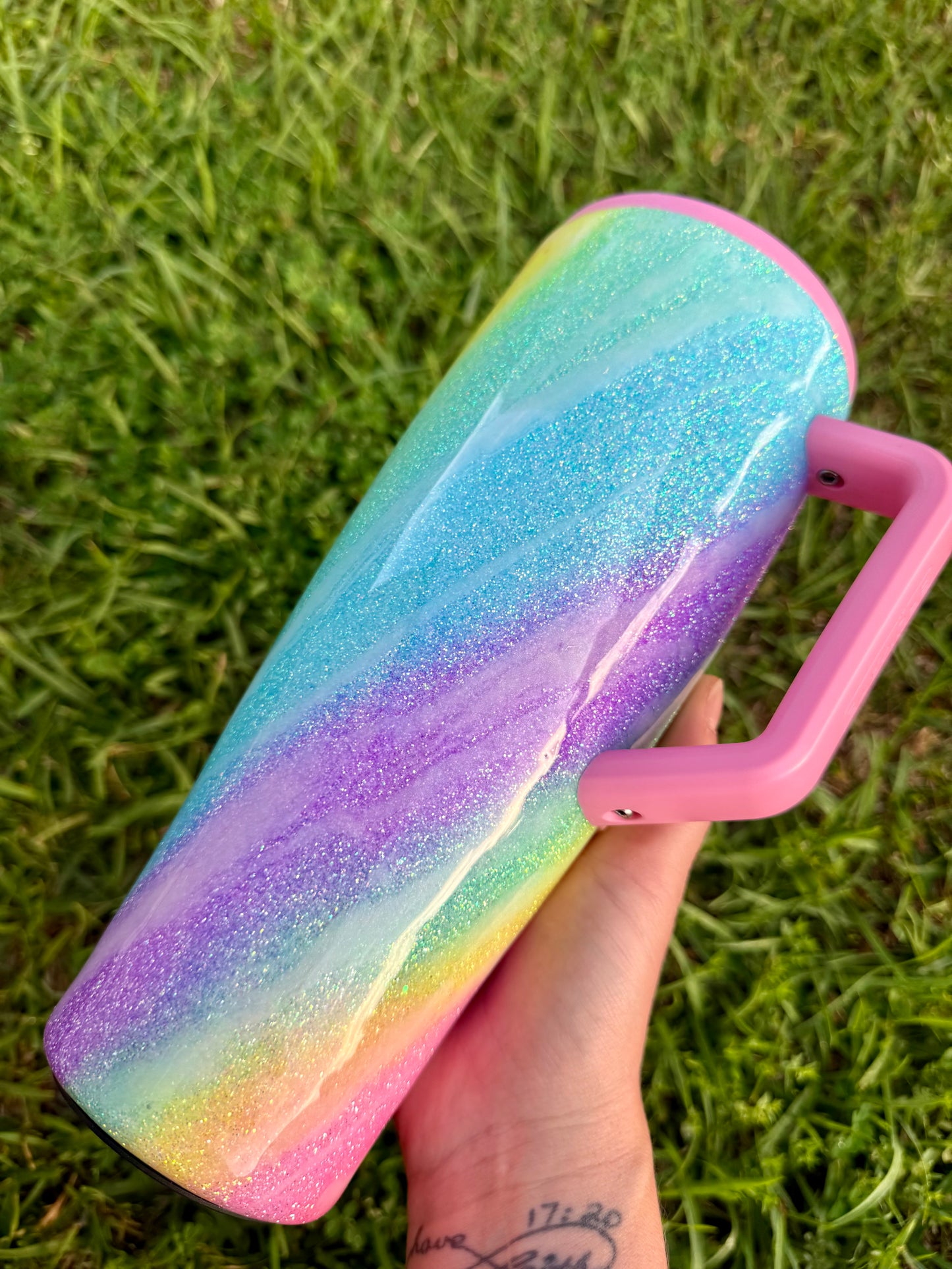 Neon Rainbow Swirl Glitter Tumbler