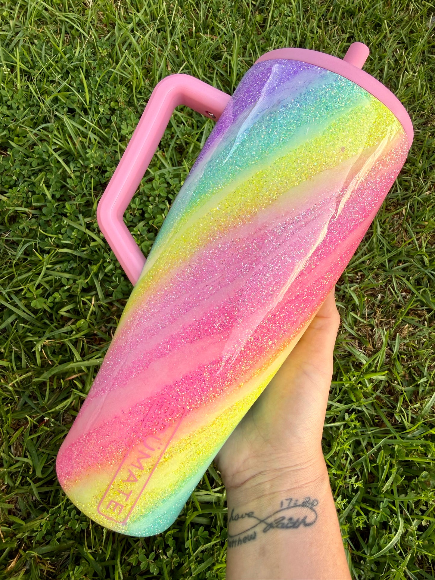 Neon Rainbow Swirl Glitter Tumbler