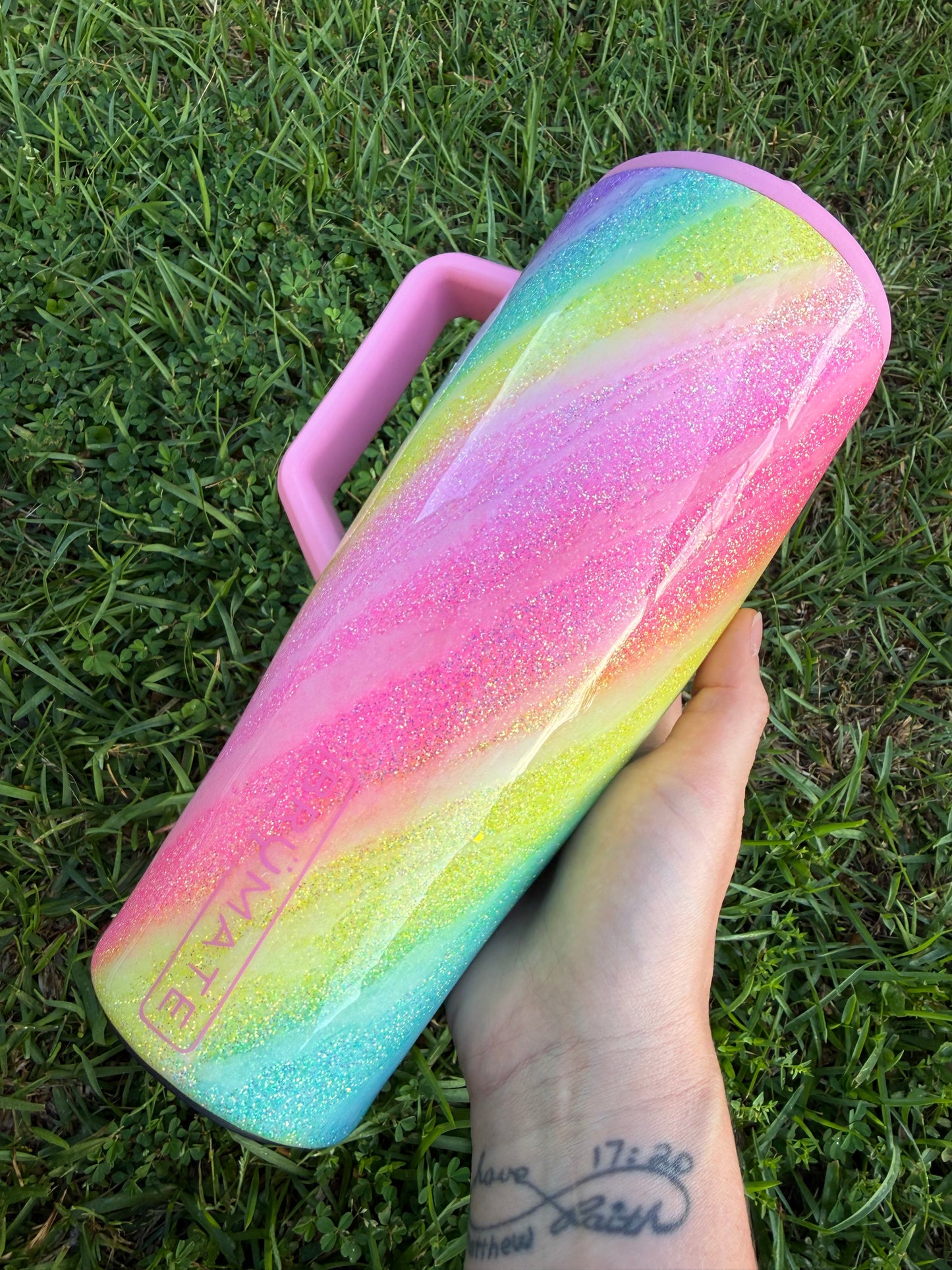 Neon Rainbow Swirl Glitter Tumbler