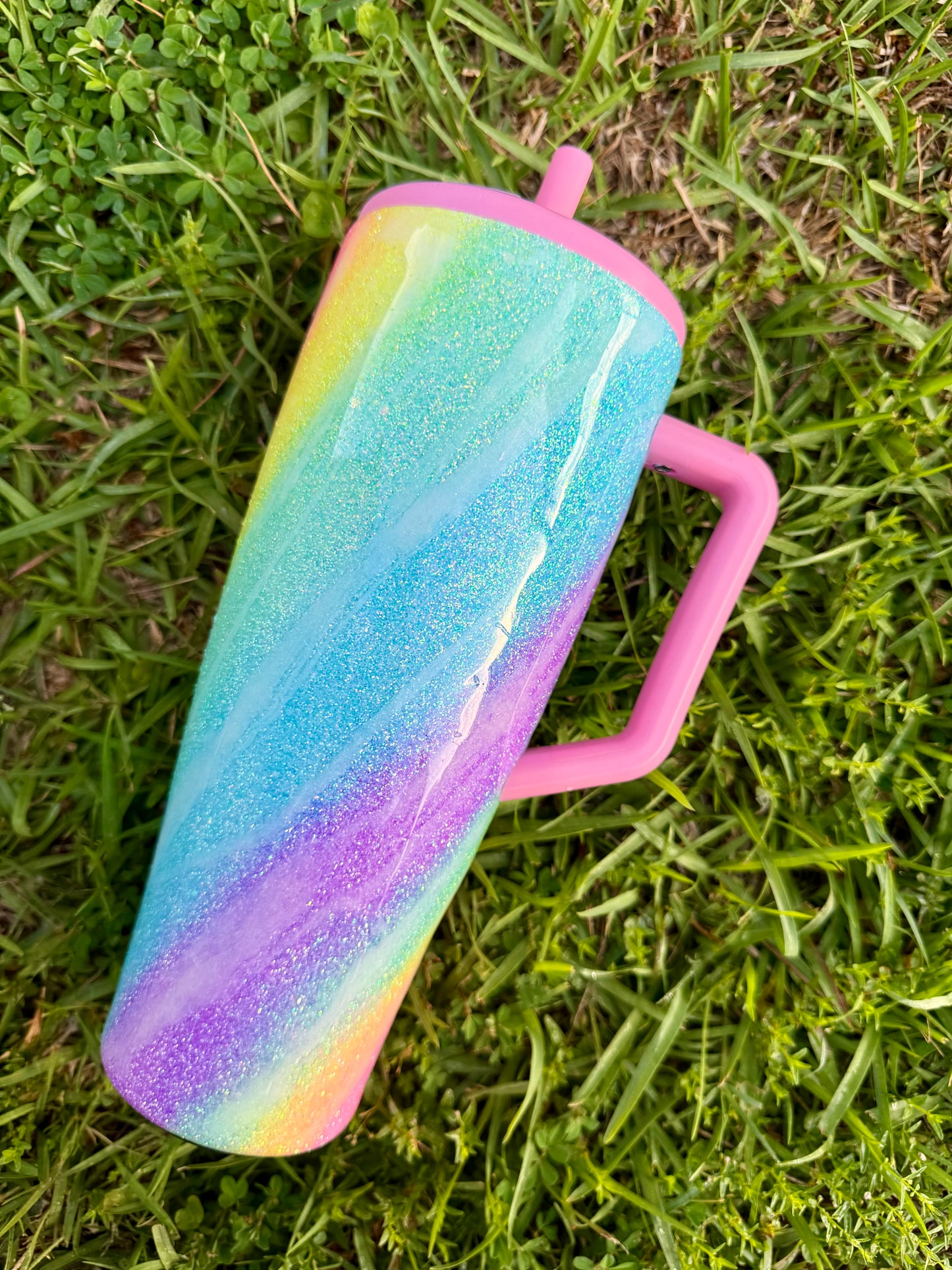 Neon Rainbow Swirl Glitter Tumbler
