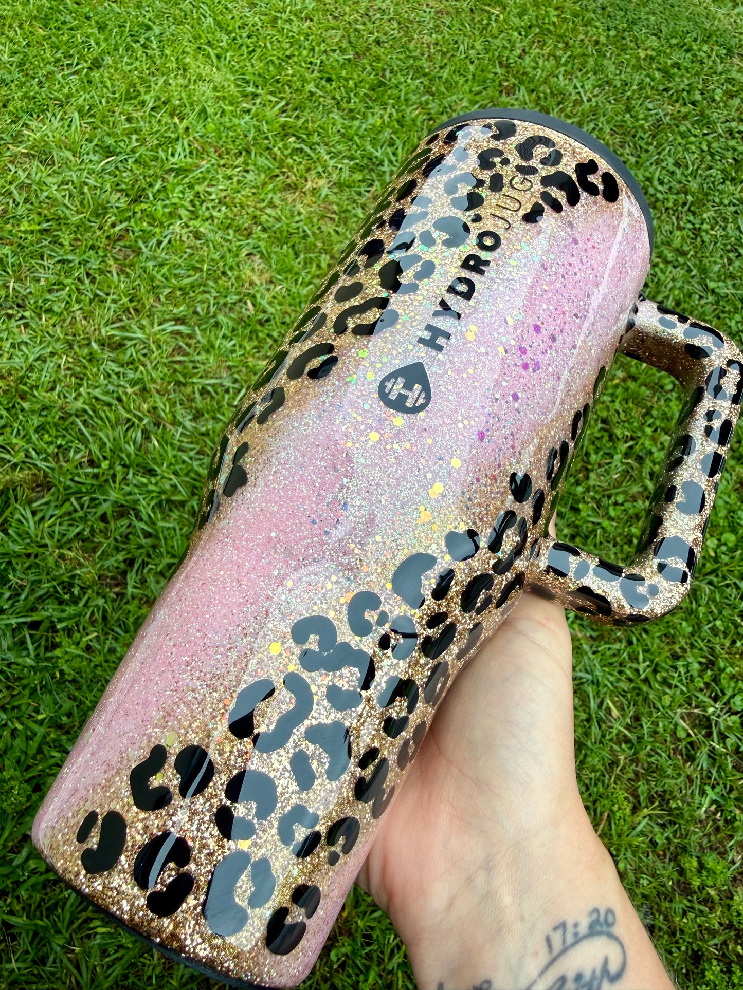 Pink and Gold Leopard Swirl Glitter Tumbler