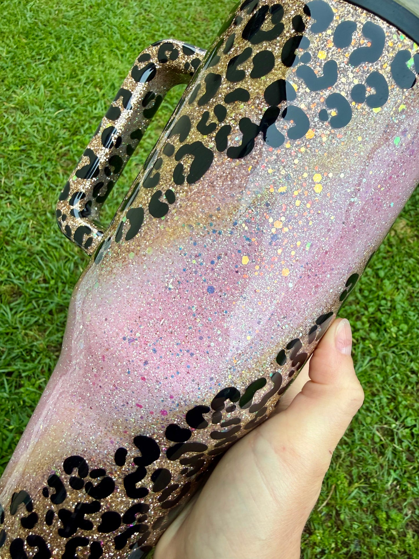 Pink and Gold Leopard Swirl Glitter Tumbler