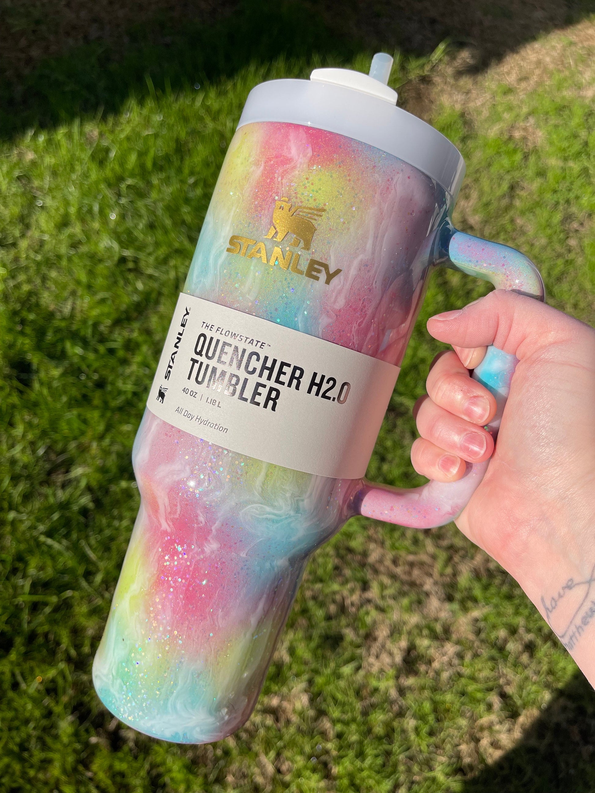 Custom Glitter Milky Way Tie Dye Stanley Tumbler