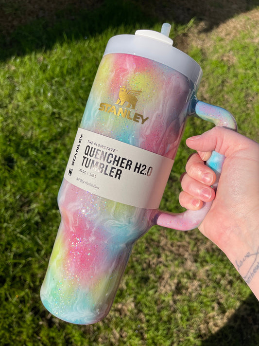 Custom Glitter Milky Way Tie Dye Stanley Tumbler