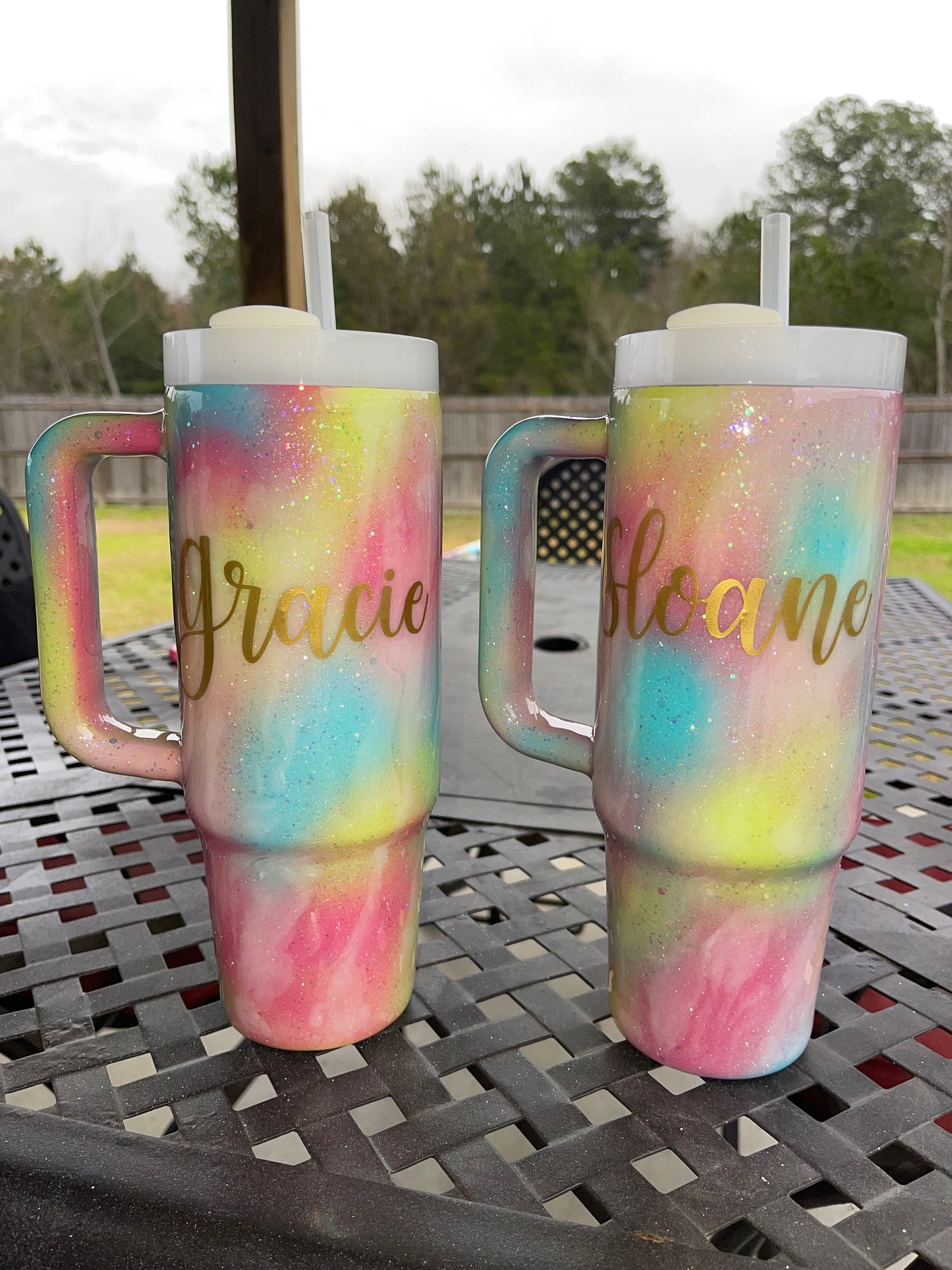 Custom Glitter Milky Way Tie Dye Stanley Tumbler