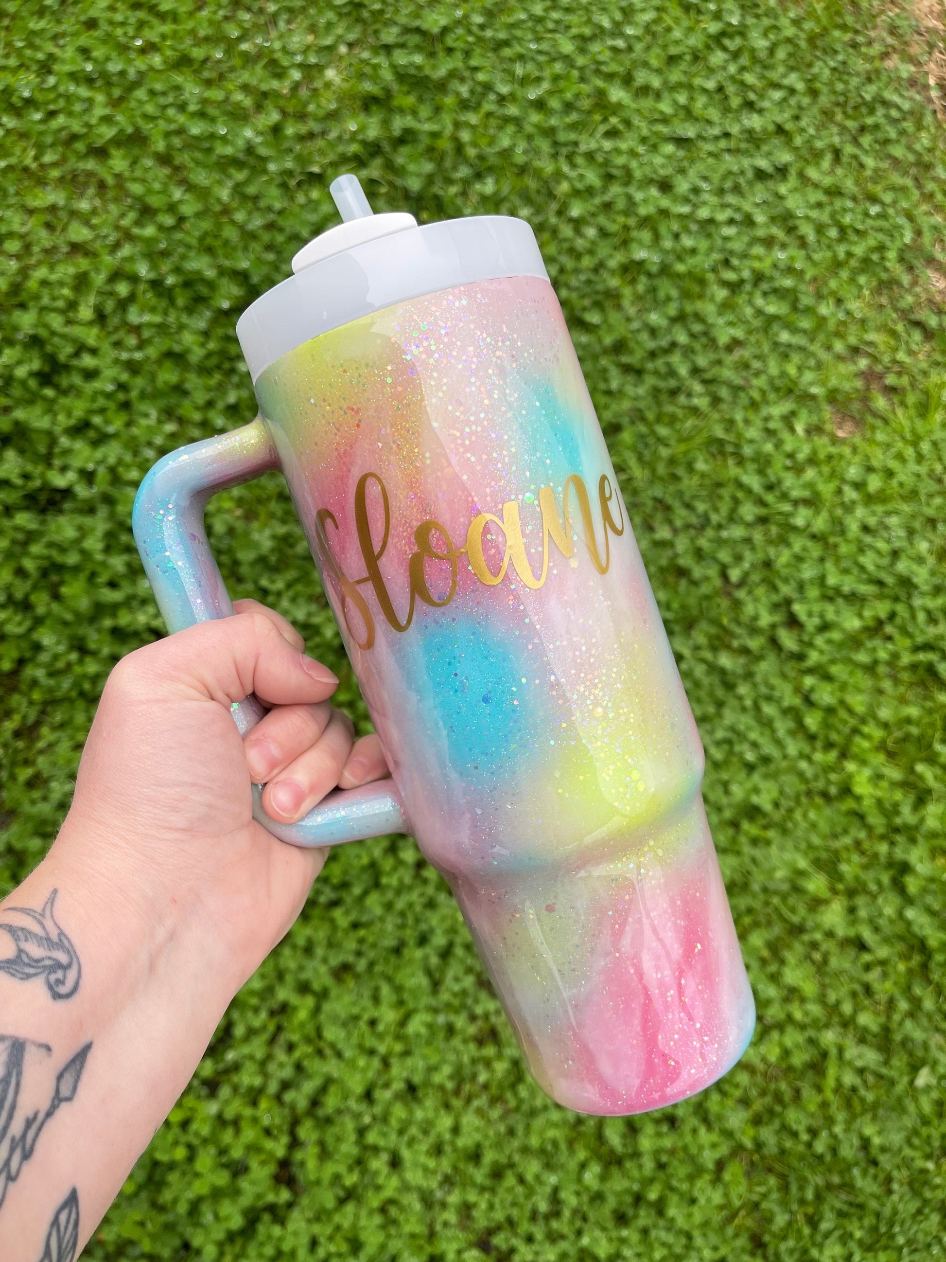 Custom Glitter Milky Way Tie Dye Stanley Tumbler