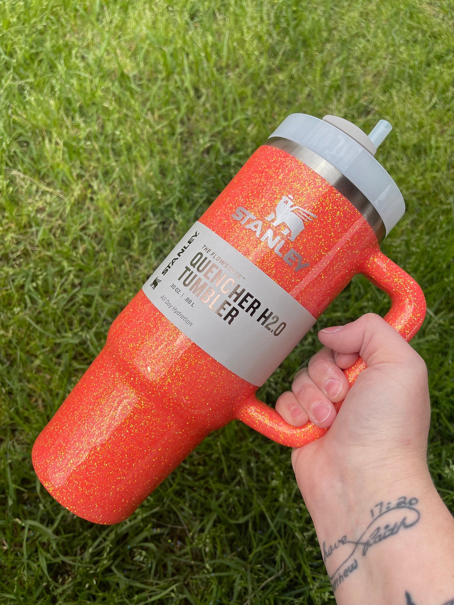 Custom Coral Glitter Stanley Tumbler 40oz: Personalized Stainless Steel