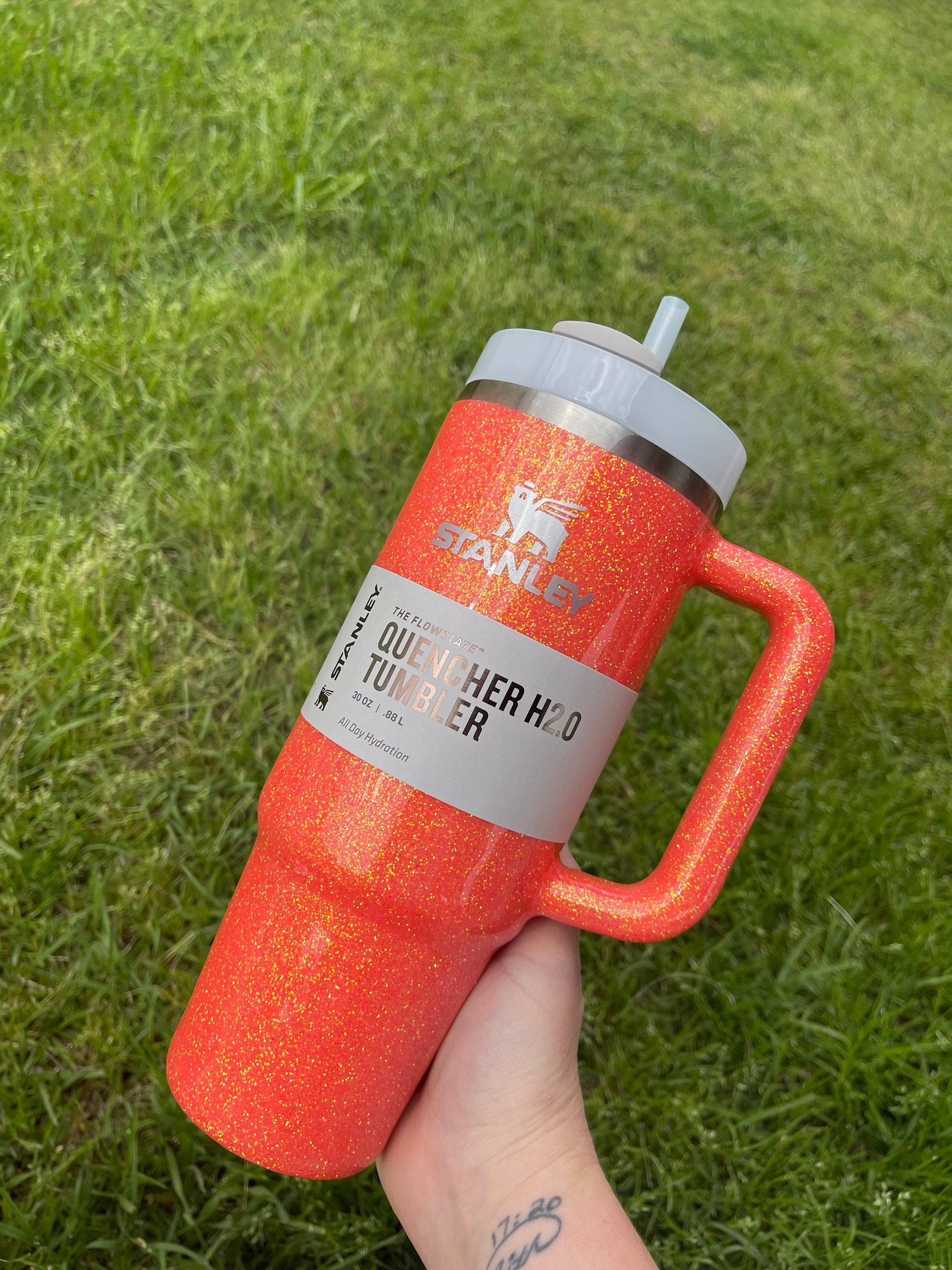 Custom Coral Glitter Stanley Tumbler 40oz: Personalized Stainless Steel