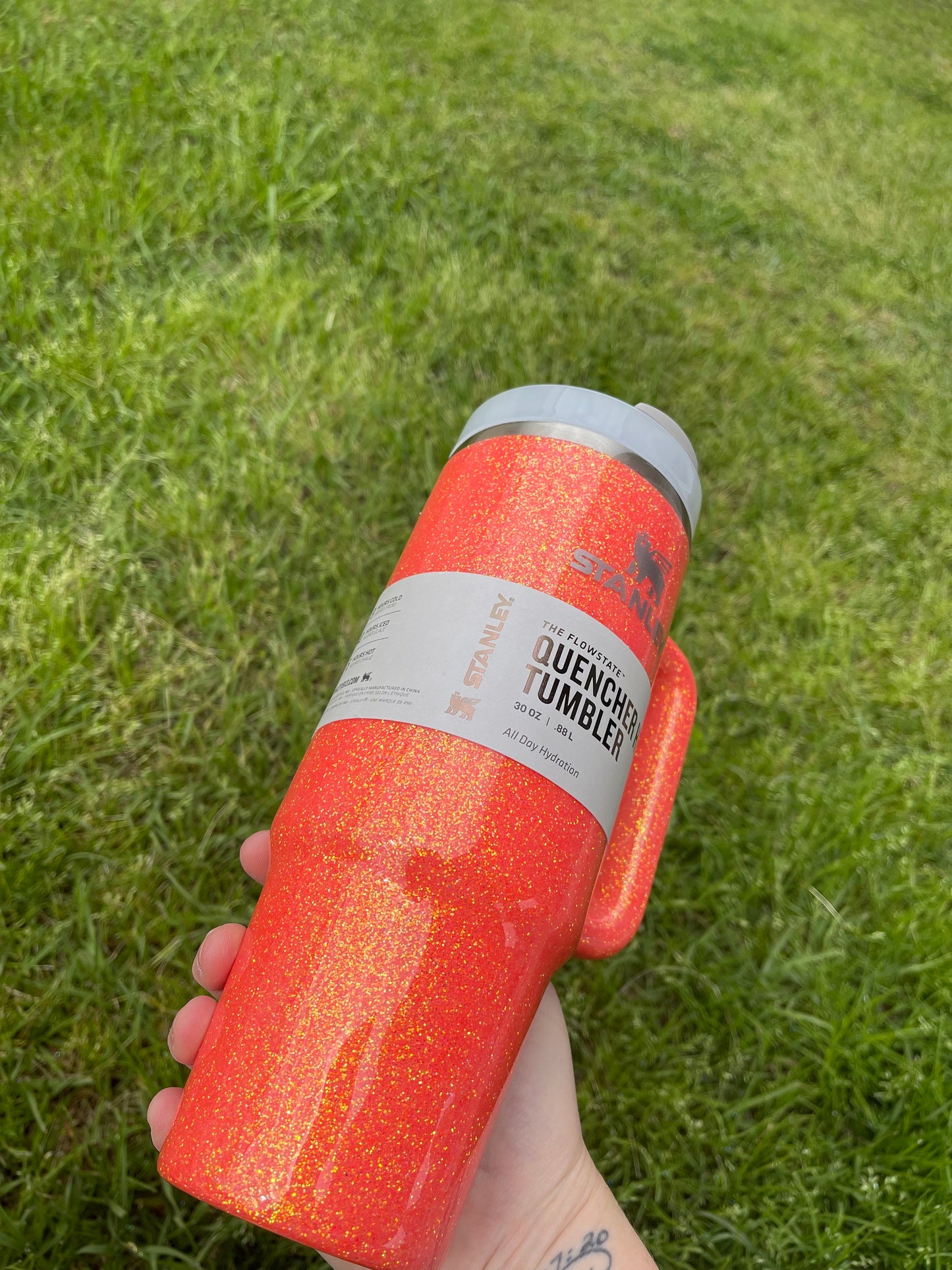 Custom Coral Glitter Stanley Tumbler 40oz: Personalized Stainless Steel