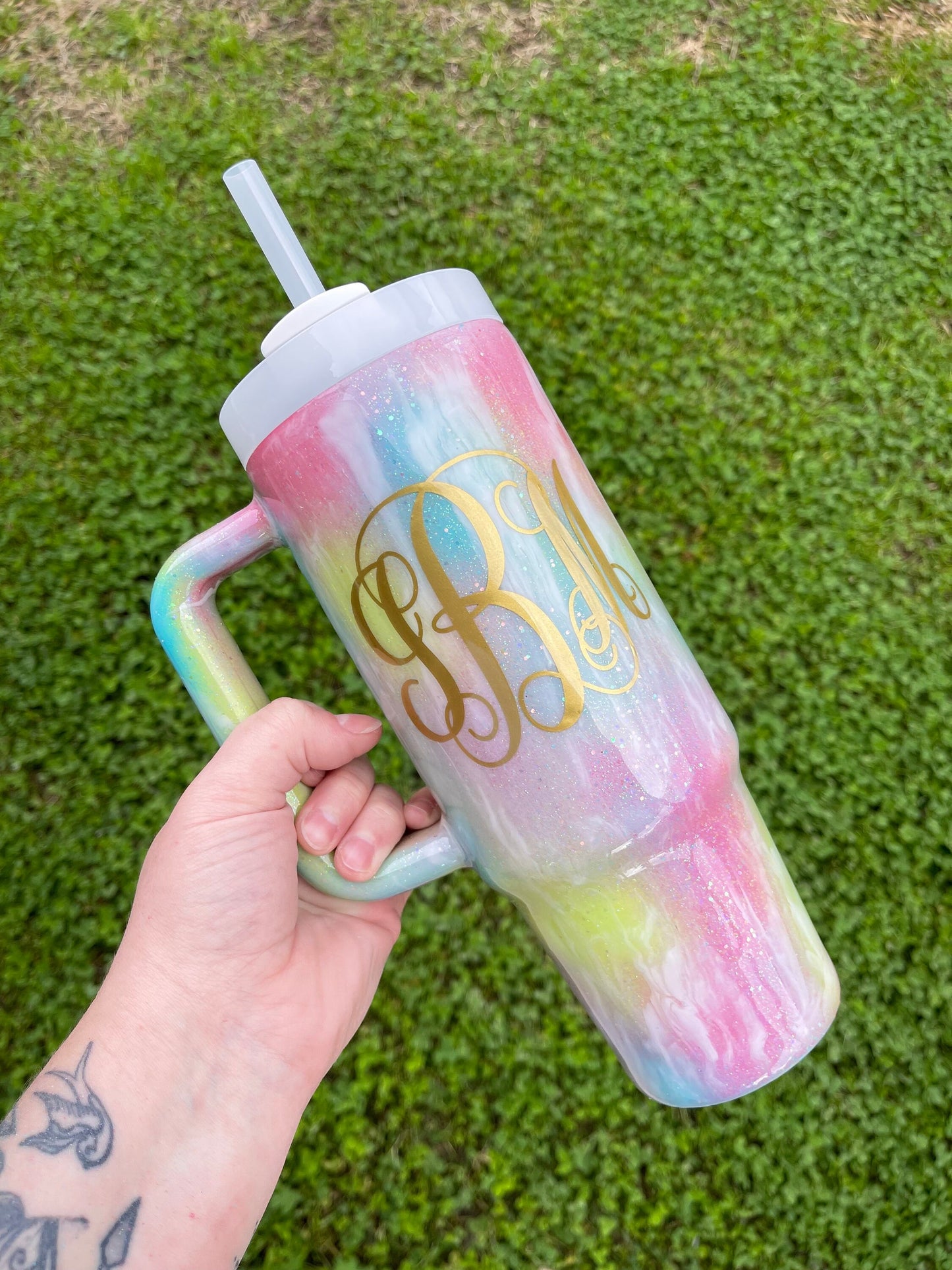 Custom Glitter Milky Way Tie Dye Stanley Tumbler